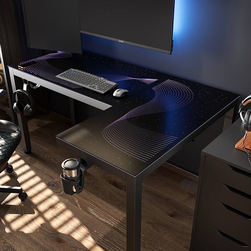 Eureka GTG L Shaped Glass LED Gaming Desk