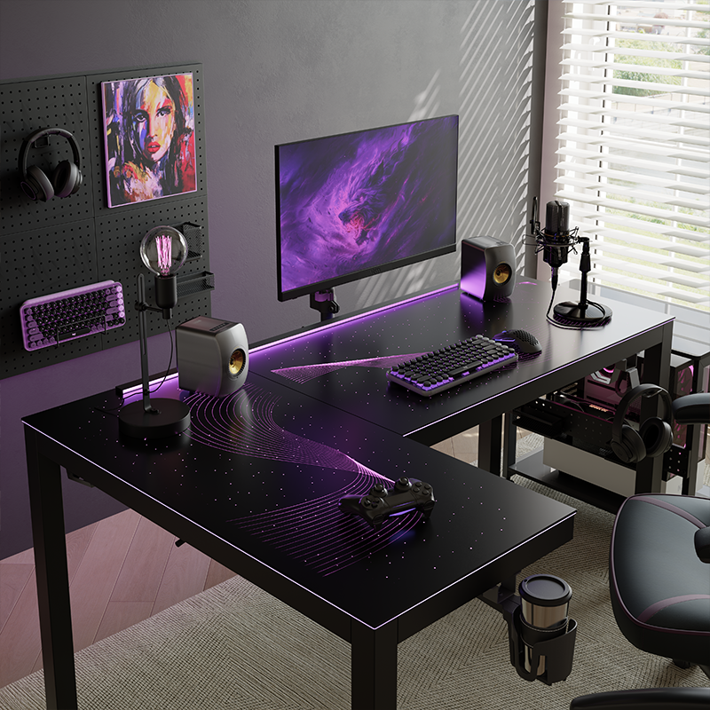 Eureka GTG L Shaped Glass LED Gaming Desk