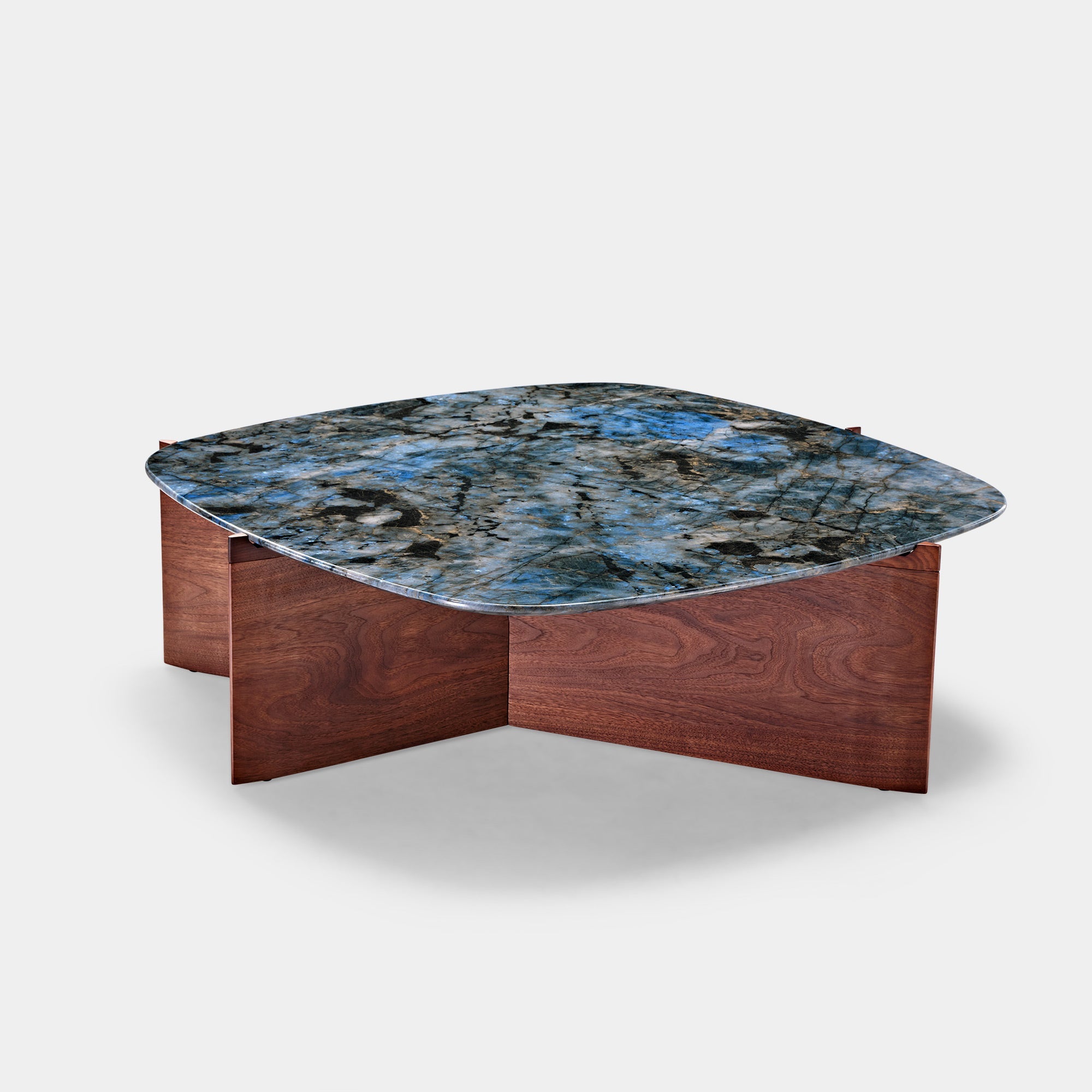 Eureka 41" CT04 Walnut & Blue Jade Marble Irregular Coffee Table with Side Table Set