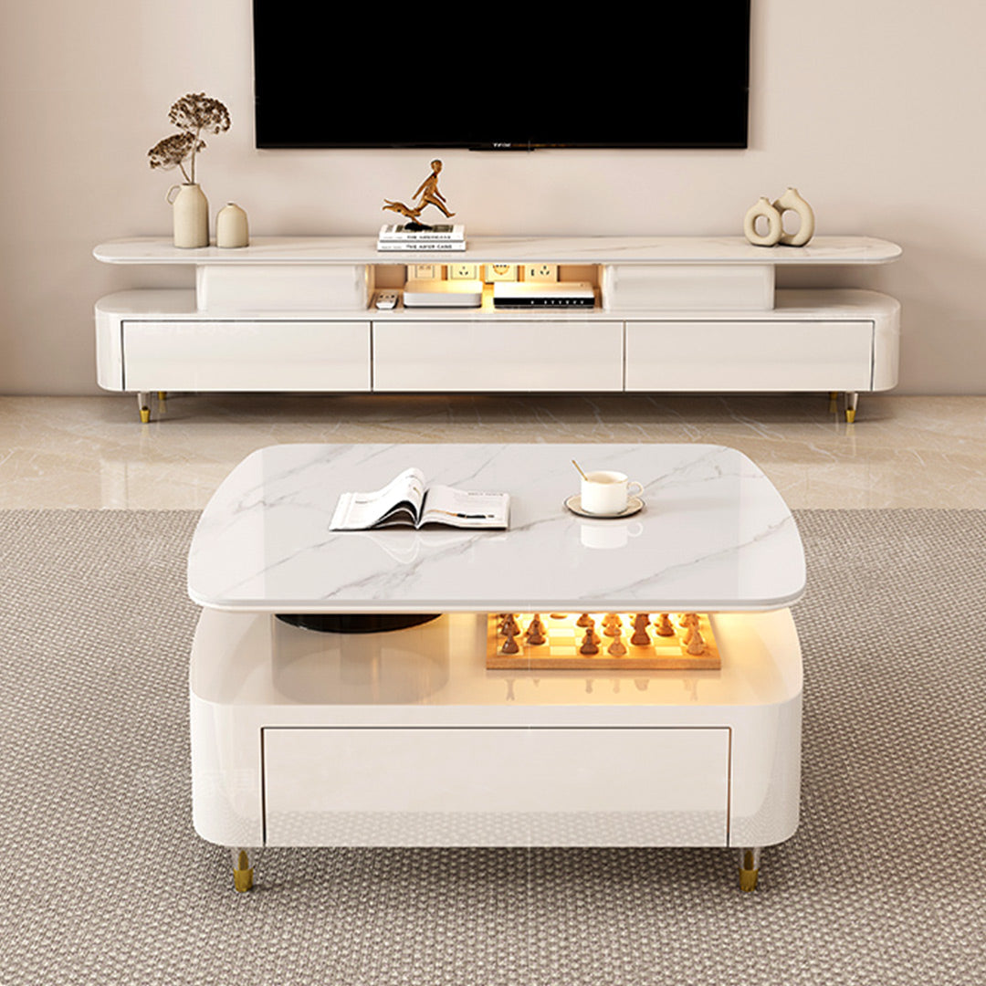 Eureka 35" CT02 Creamy White Rotating Coffee Table With Drawers