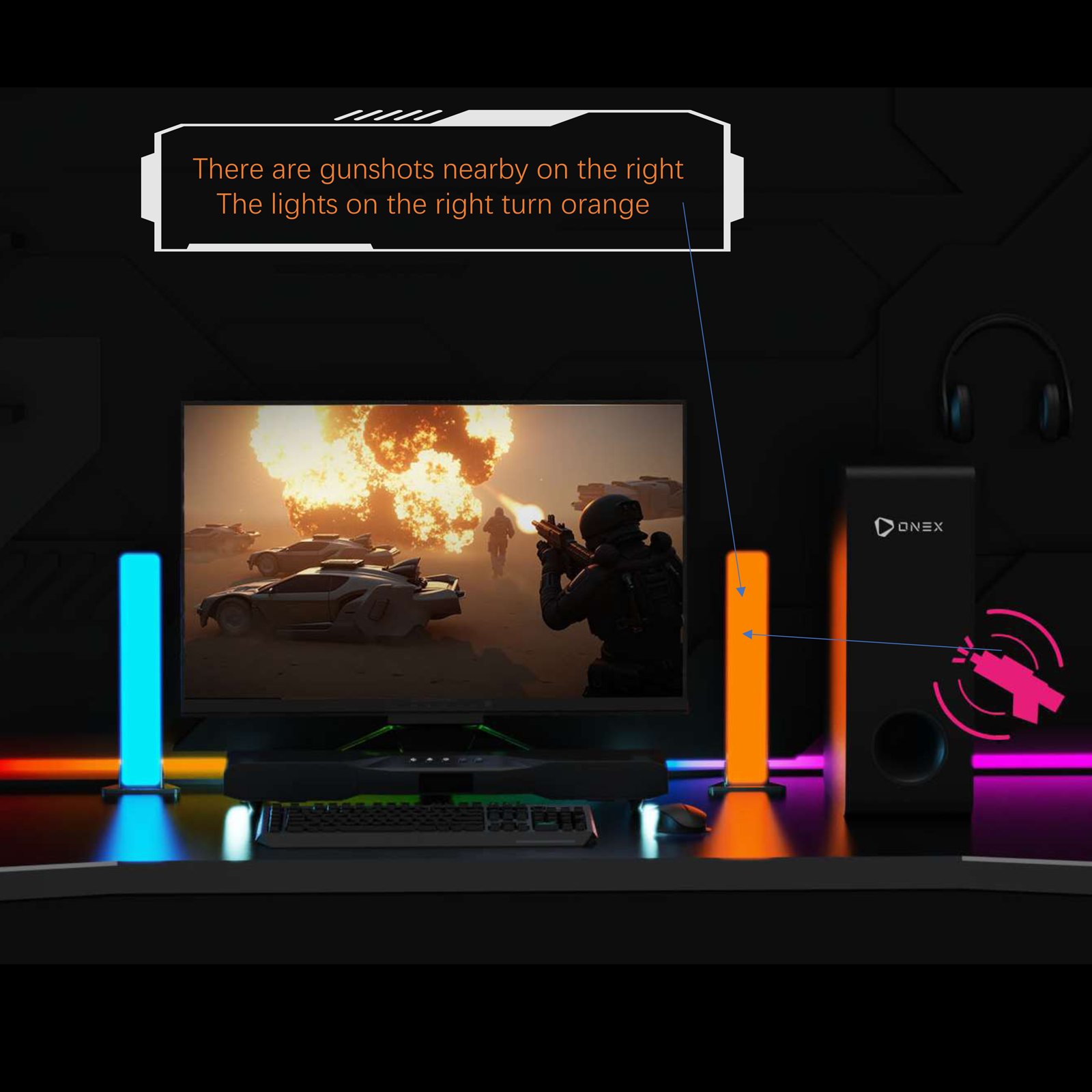 ONEX ThunderBeam Speaker 2.1 RGB Gaming Soundbar w/ Smart Light Bars & Subwoofer