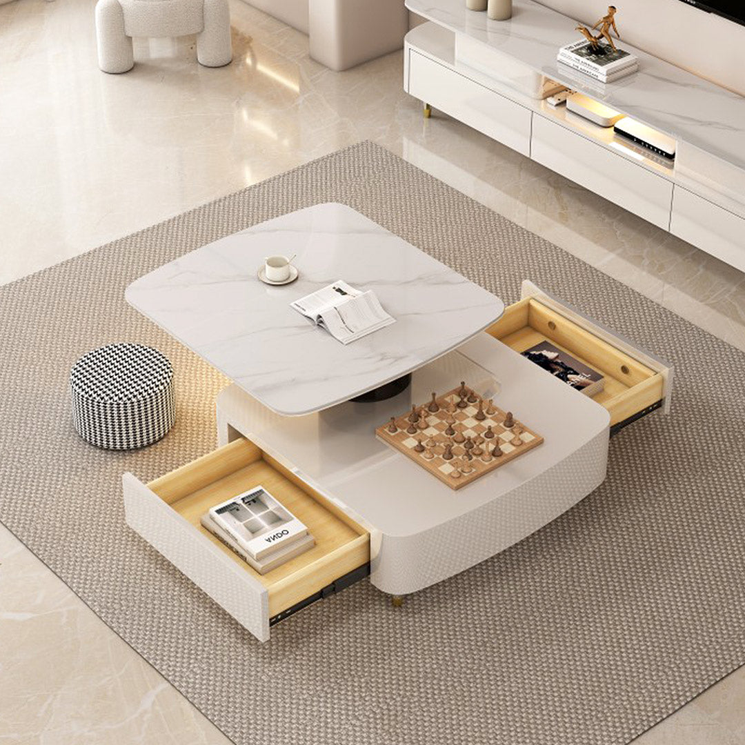 Eureka 35" CT02 Creamy White Rotating Coffee Table With Drawers