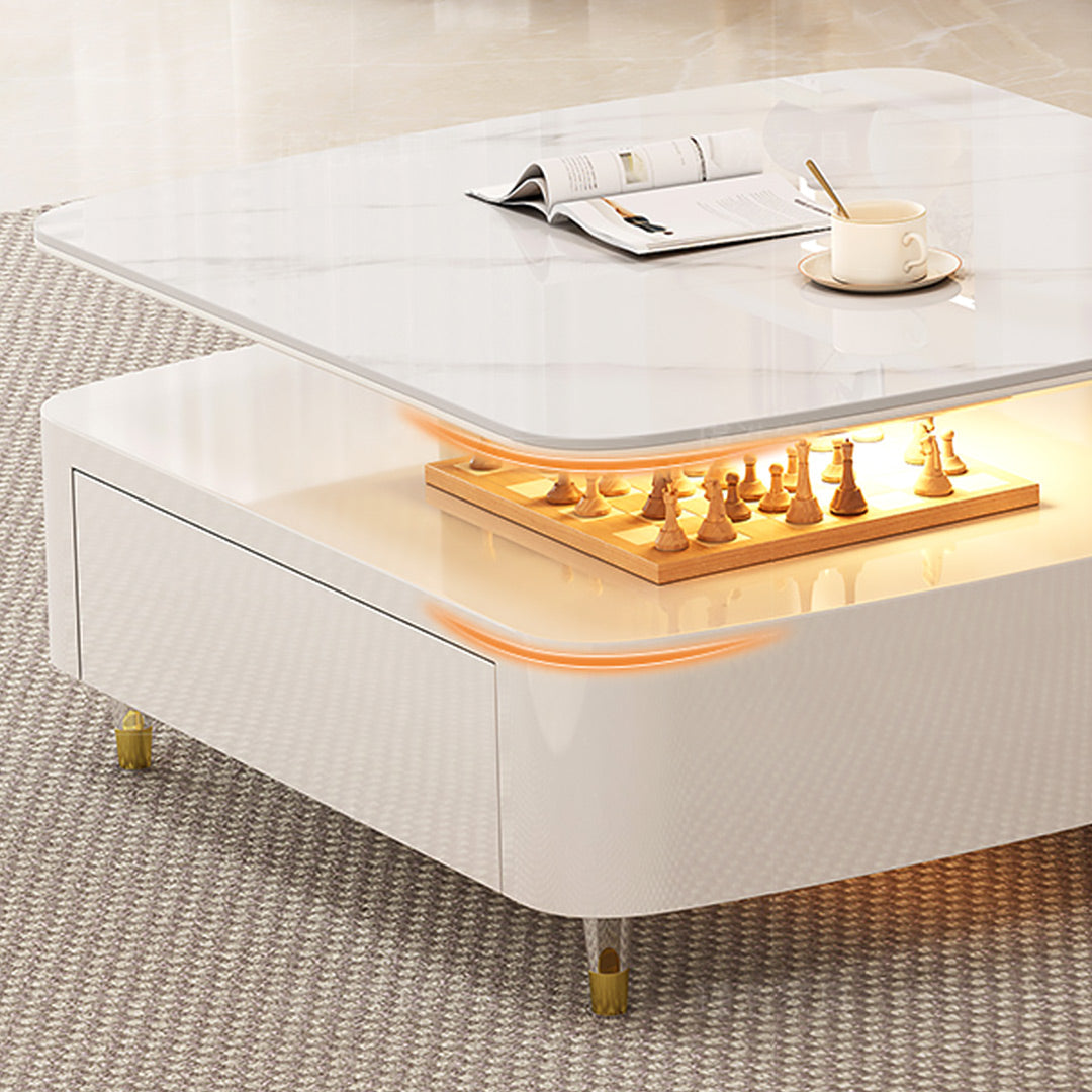 Eureka 35" CT02 Creamy White Rotating Coffee Table With Drawers