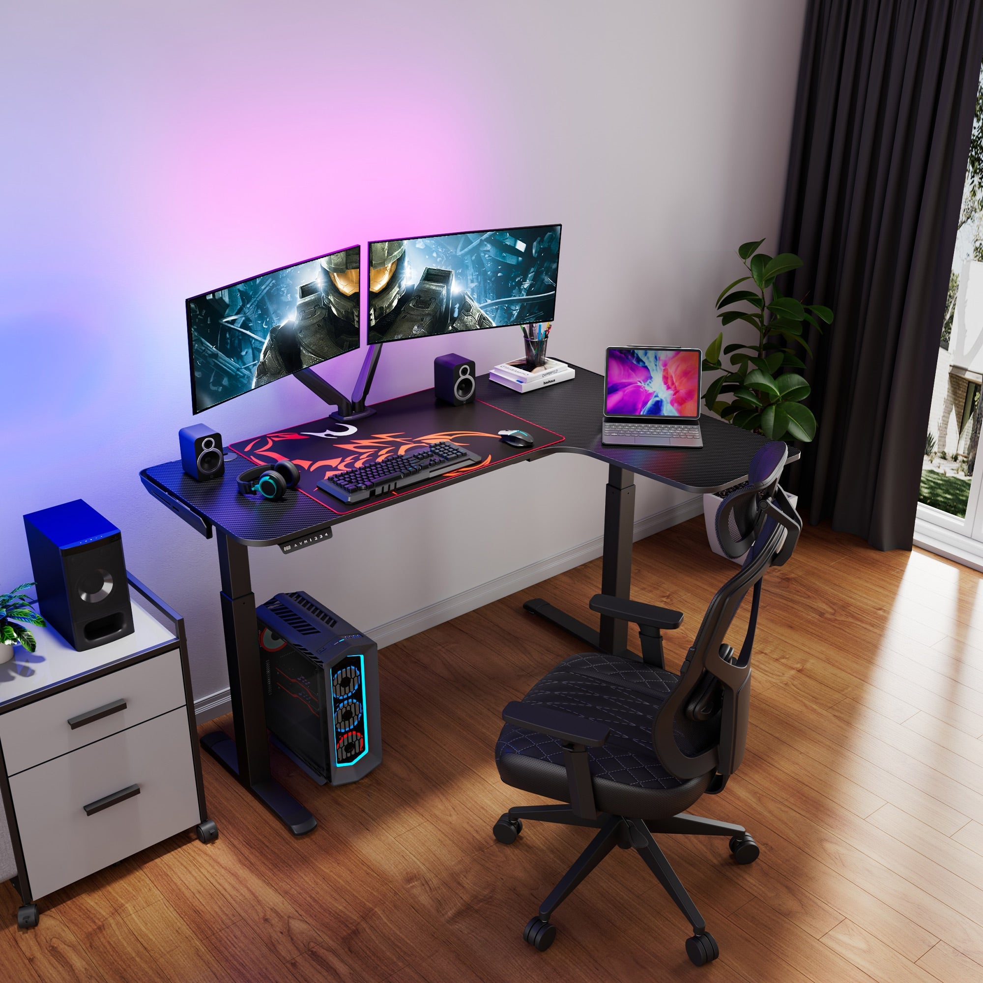 Eureka Ergonomic 60" L Shaped Electric Standing Desk - Right Side /1524 x 1100 x 750-1220