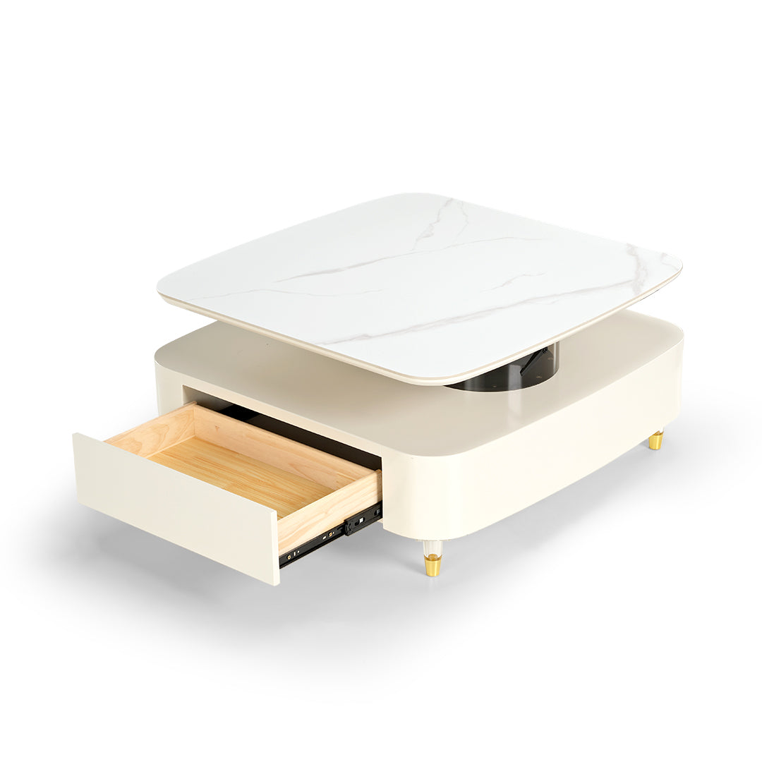 Eureka 35" CT02 Creamy White Rotating Coffee Table With Drawers