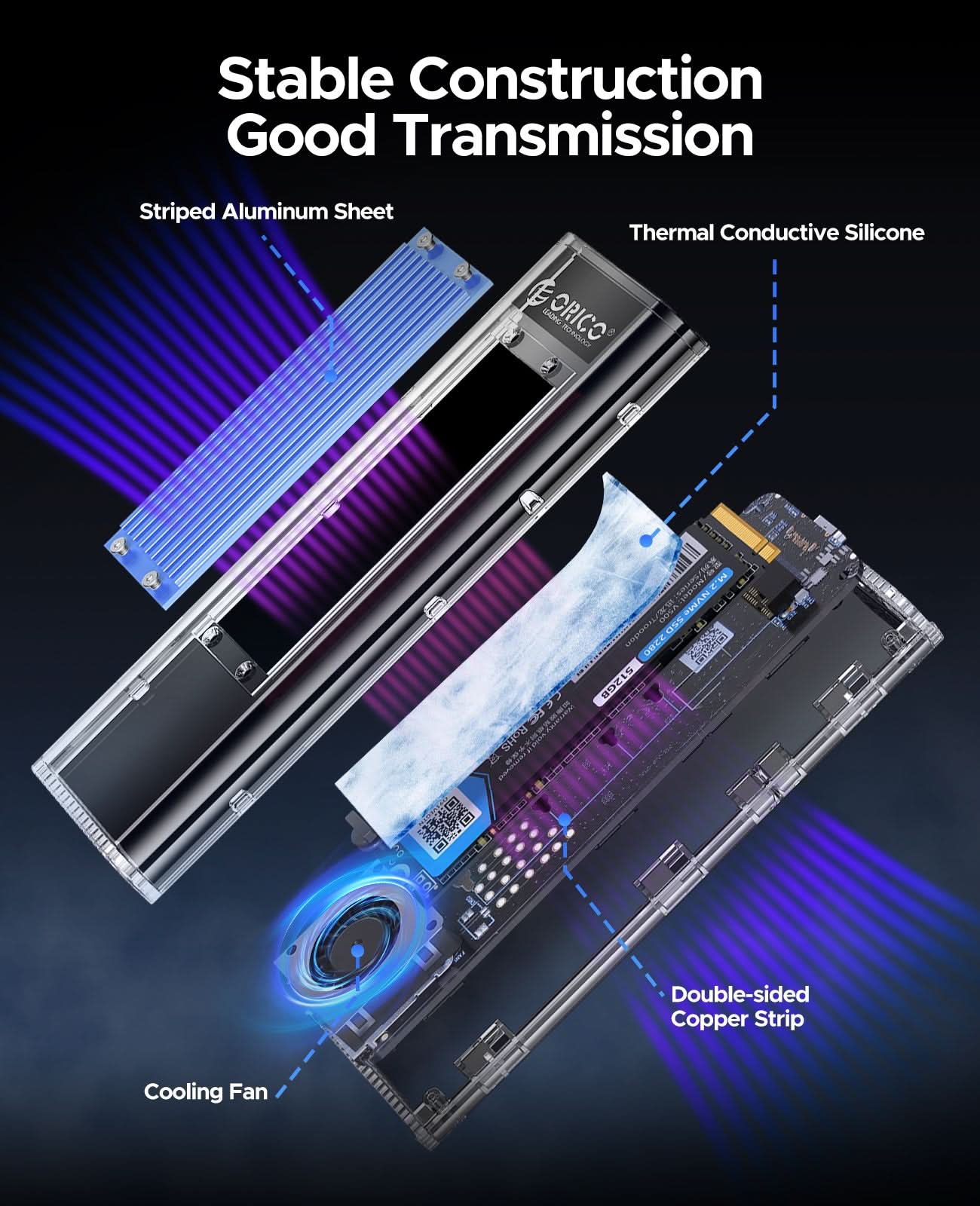 ORICO TCM2-U4 Transparent USB4 40Gbps M.2 NVMe SSD  Enclosure With Cooling Fan - Orico