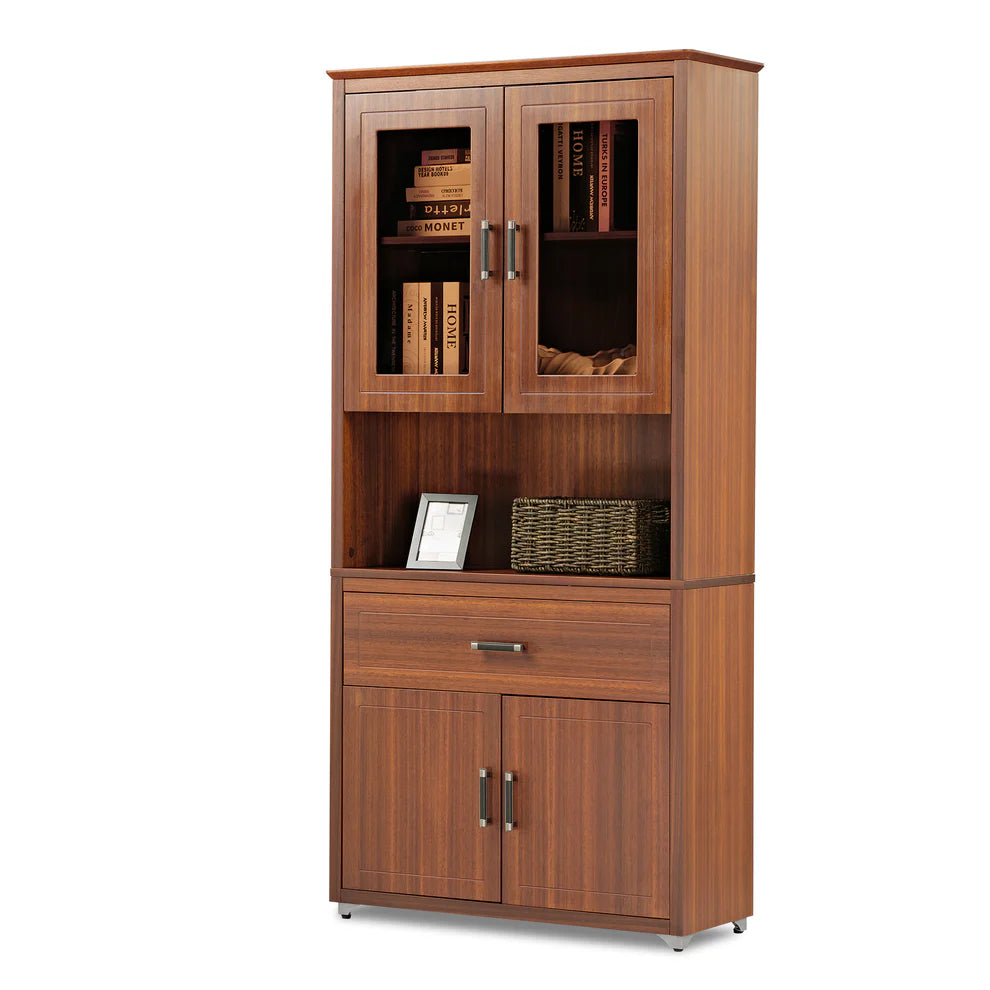 Eureka 72'' Storage Bookcase with Doors and Shelves - Walnut