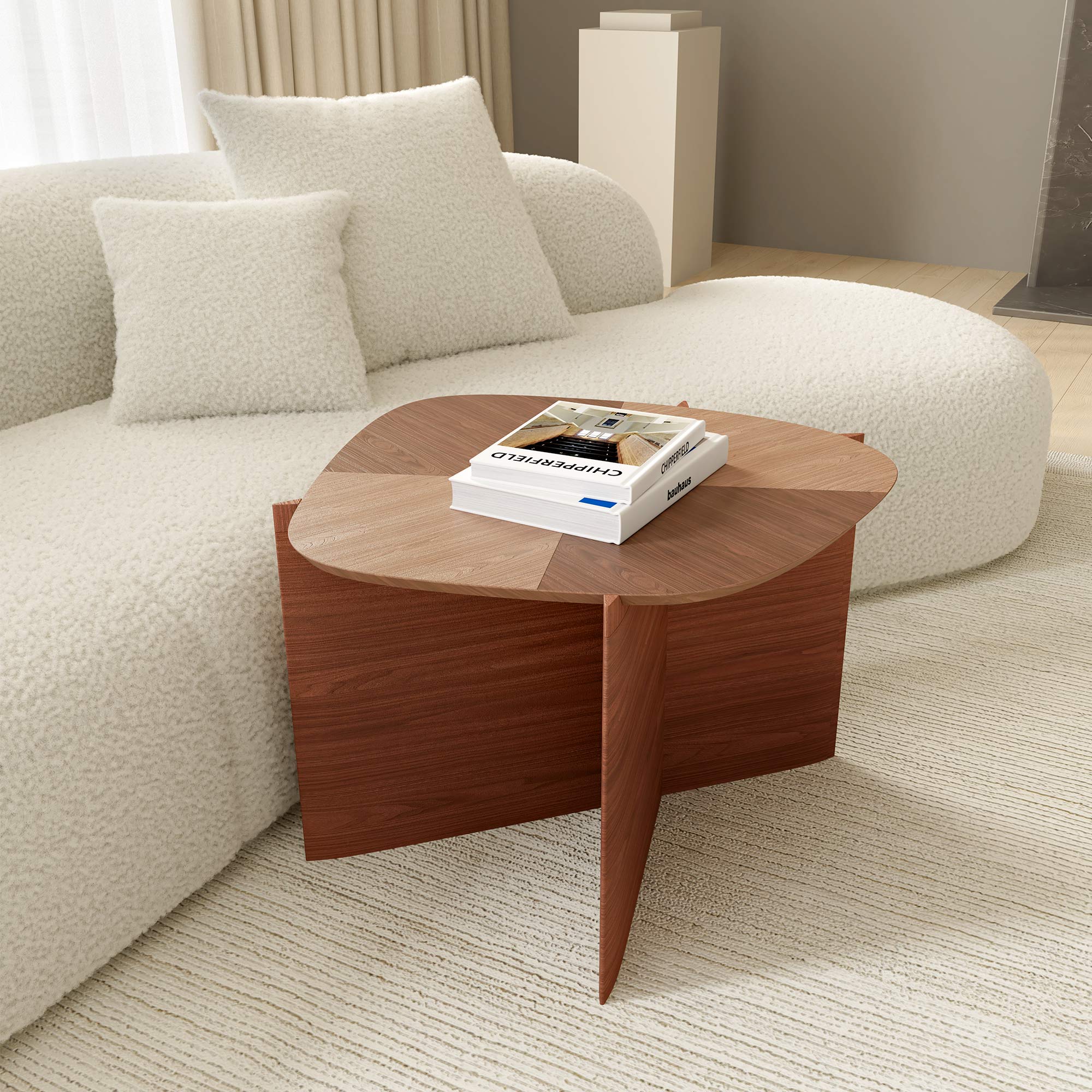 Eureka 41" CT04 Walnut & Blue Jade Marble Irregular Coffee Table with Side Table Set