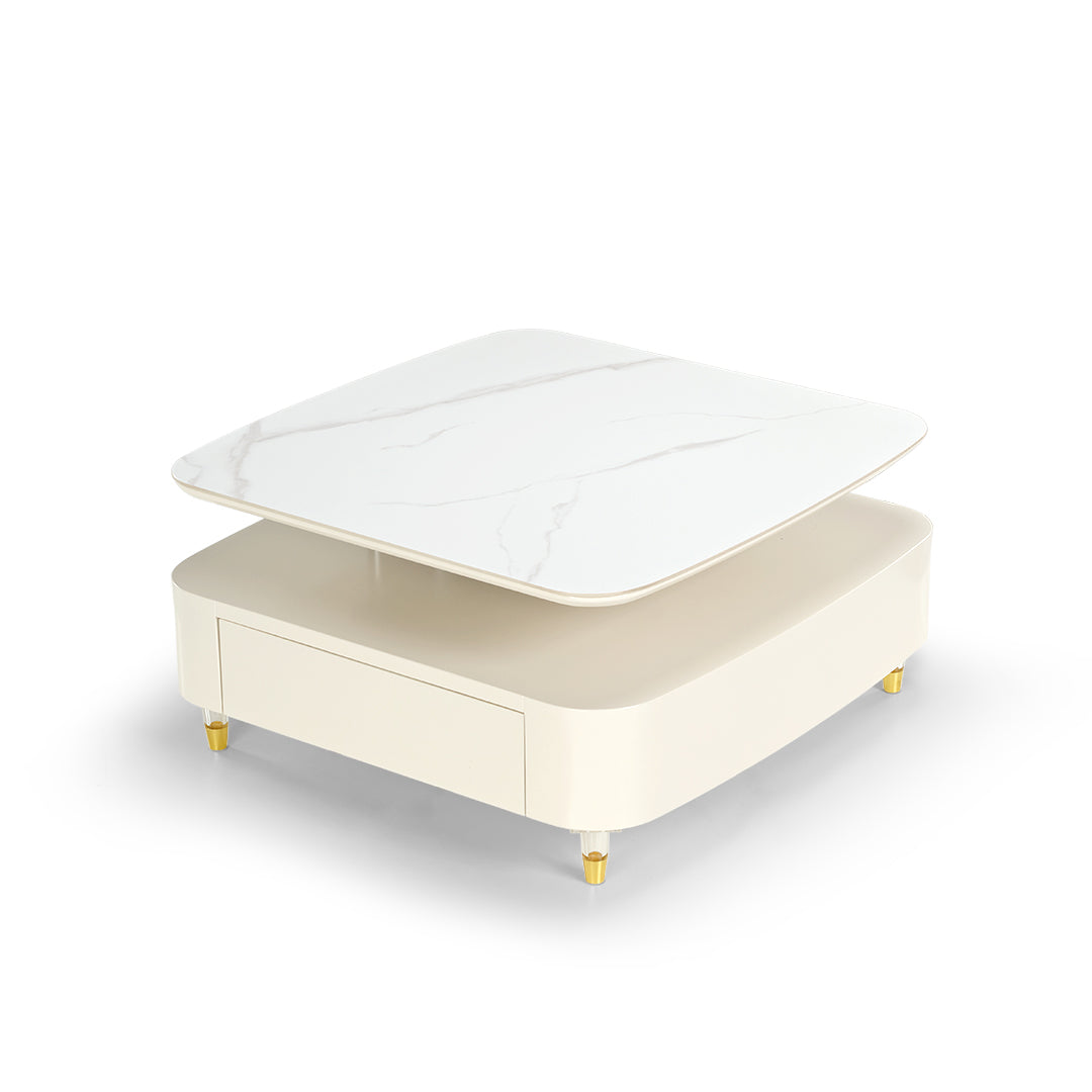 Eureka 35" CT02 Creamy White Rotating Coffee Table With Drawers