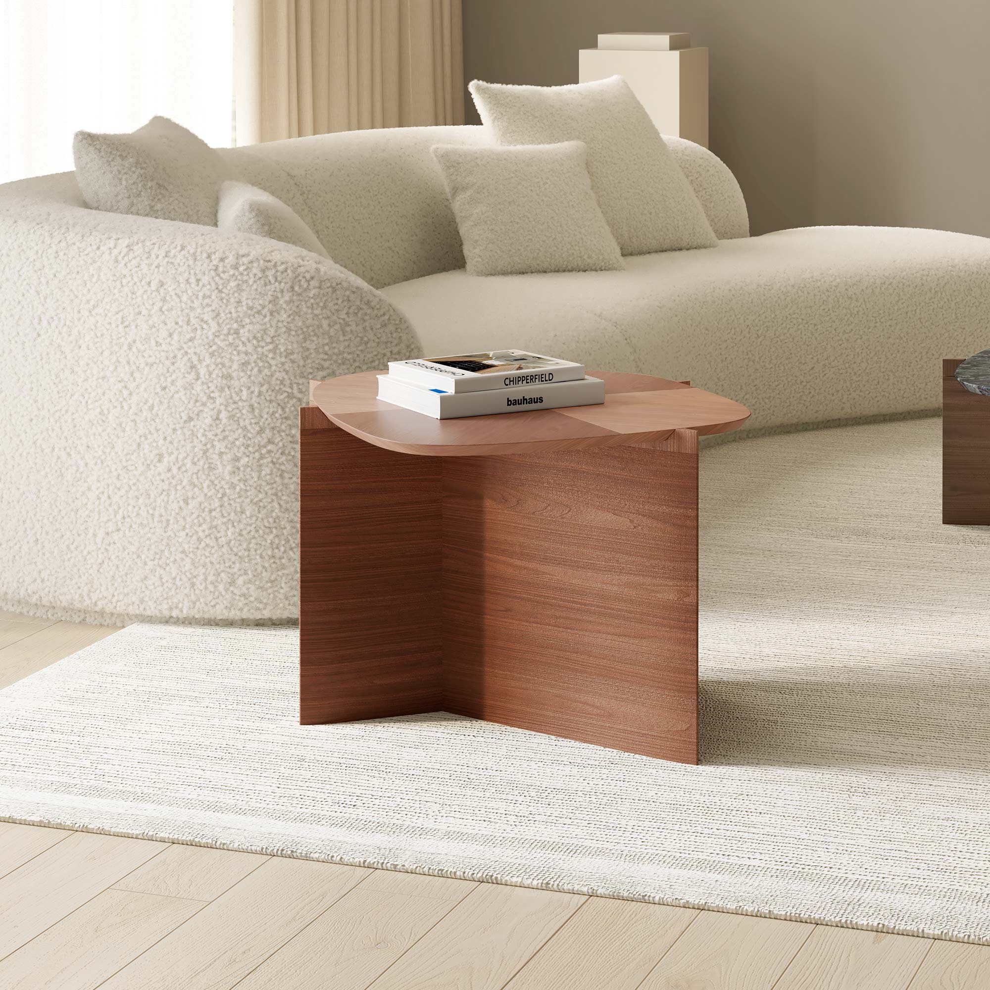 Eureka 41" CT04 Walnut & Blue Jade Marble Irregular Coffee Table with Side Table Set