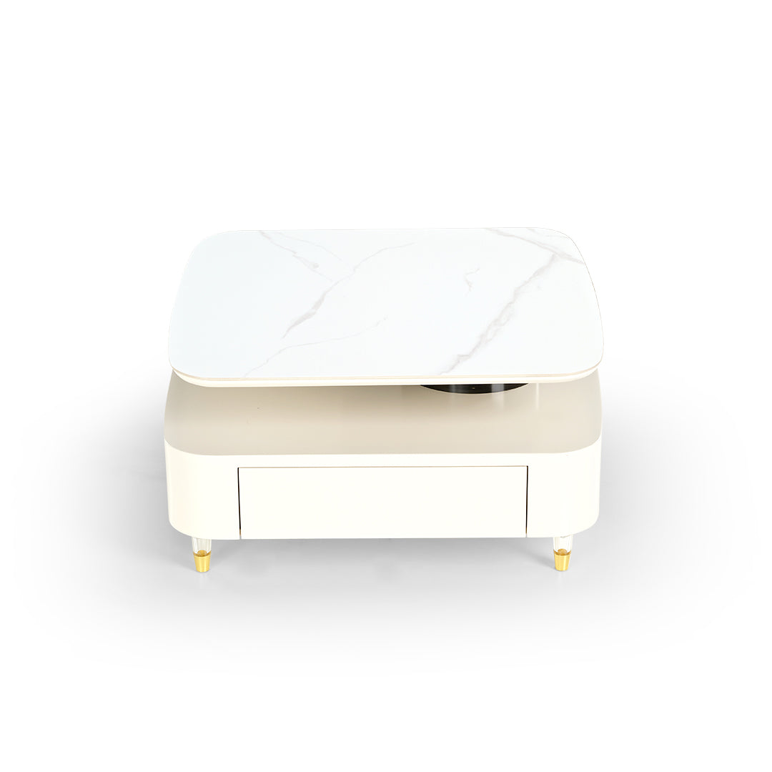 Eureka 35" CT02 Creamy White Rotating Coffee Table With Drawers
