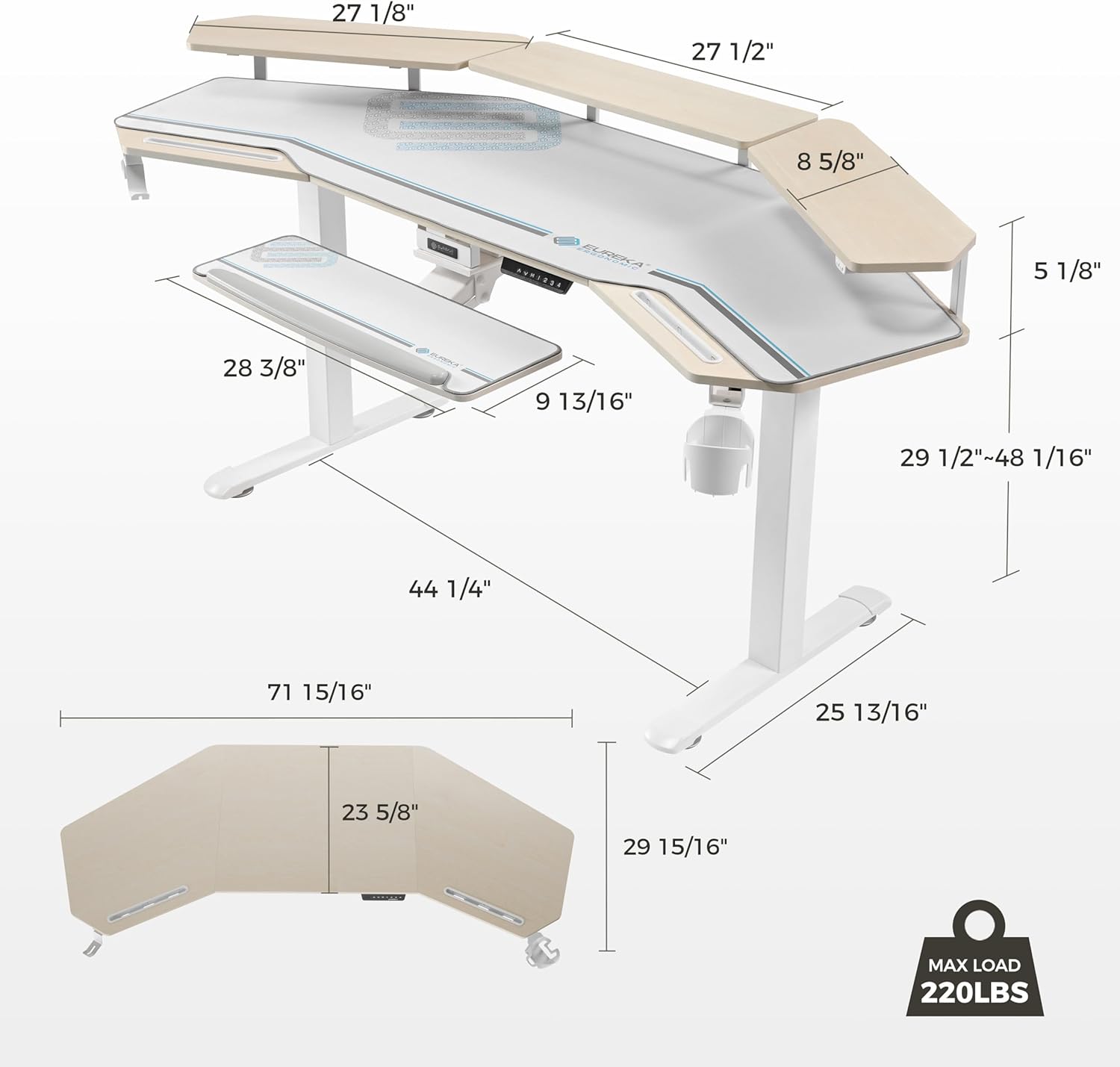 Eureka Ergonomic 72" Studio Maple Electric Standing Desk With Keyboard Tray *1PC/2CTNS