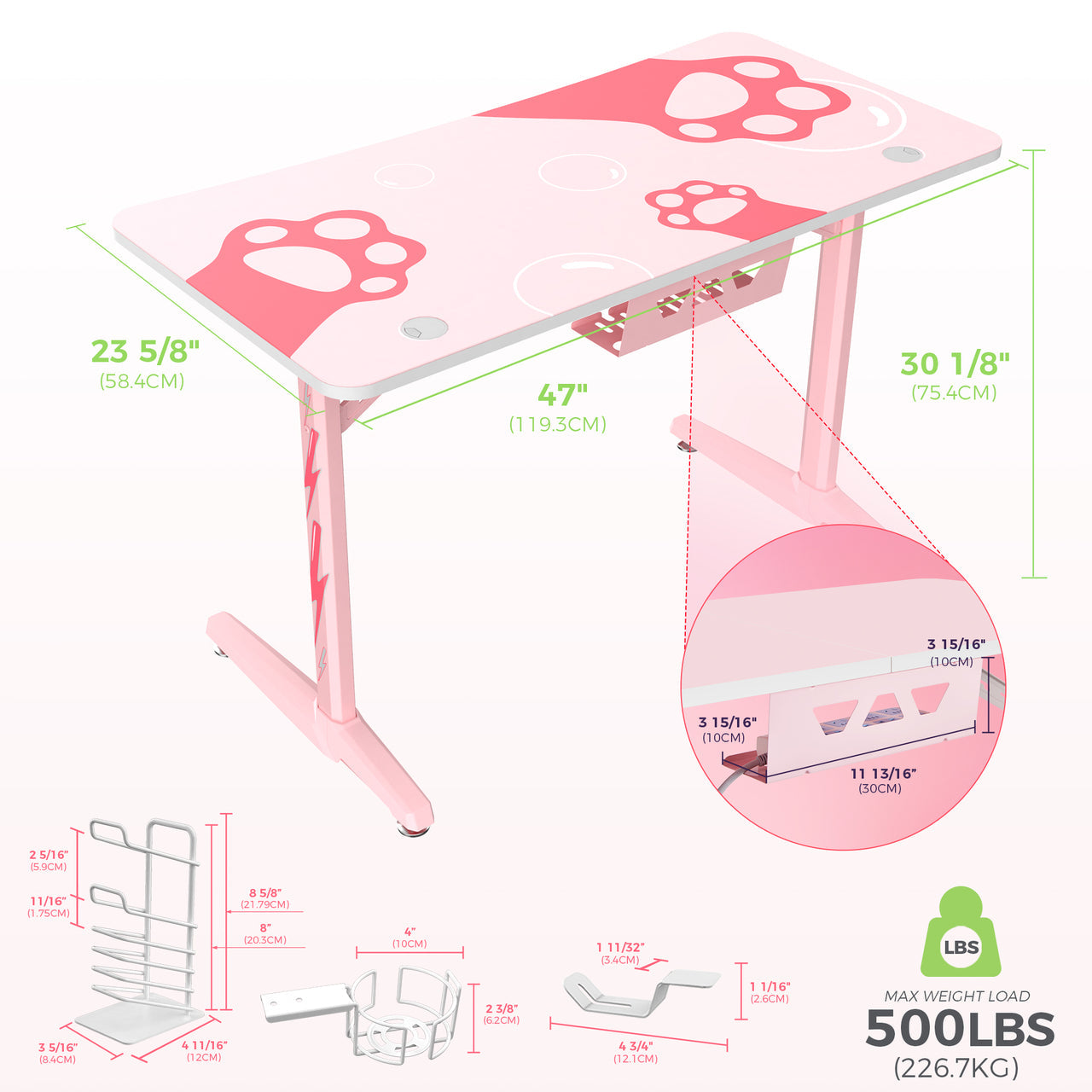 Eureka Ergonomic GIP-P47 Gaming Desk - Pink /120 x 60 cm(W)