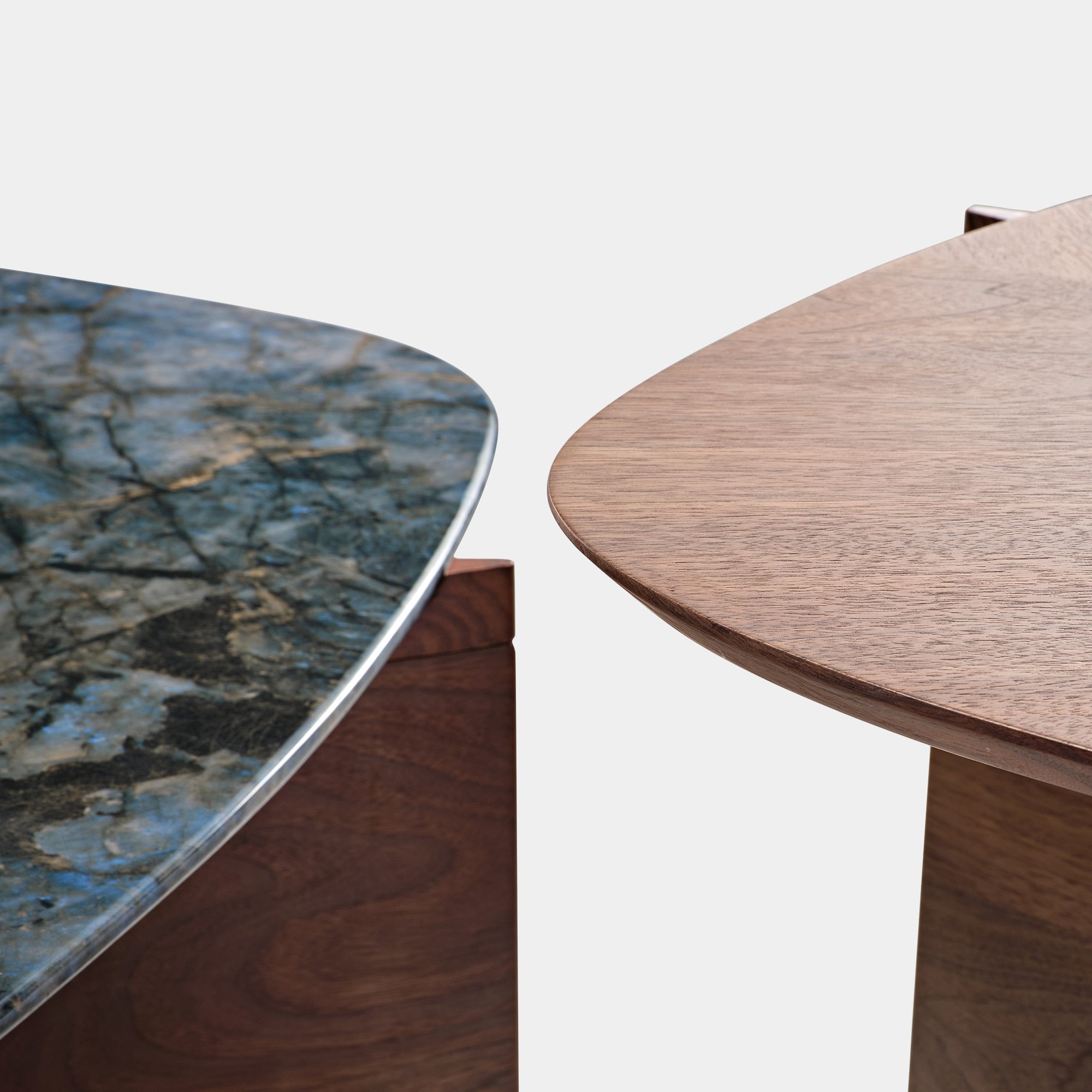 Eureka 41" CT04 Walnut & Blue Jade Marble Irregular Coffee Table with Side Table Set