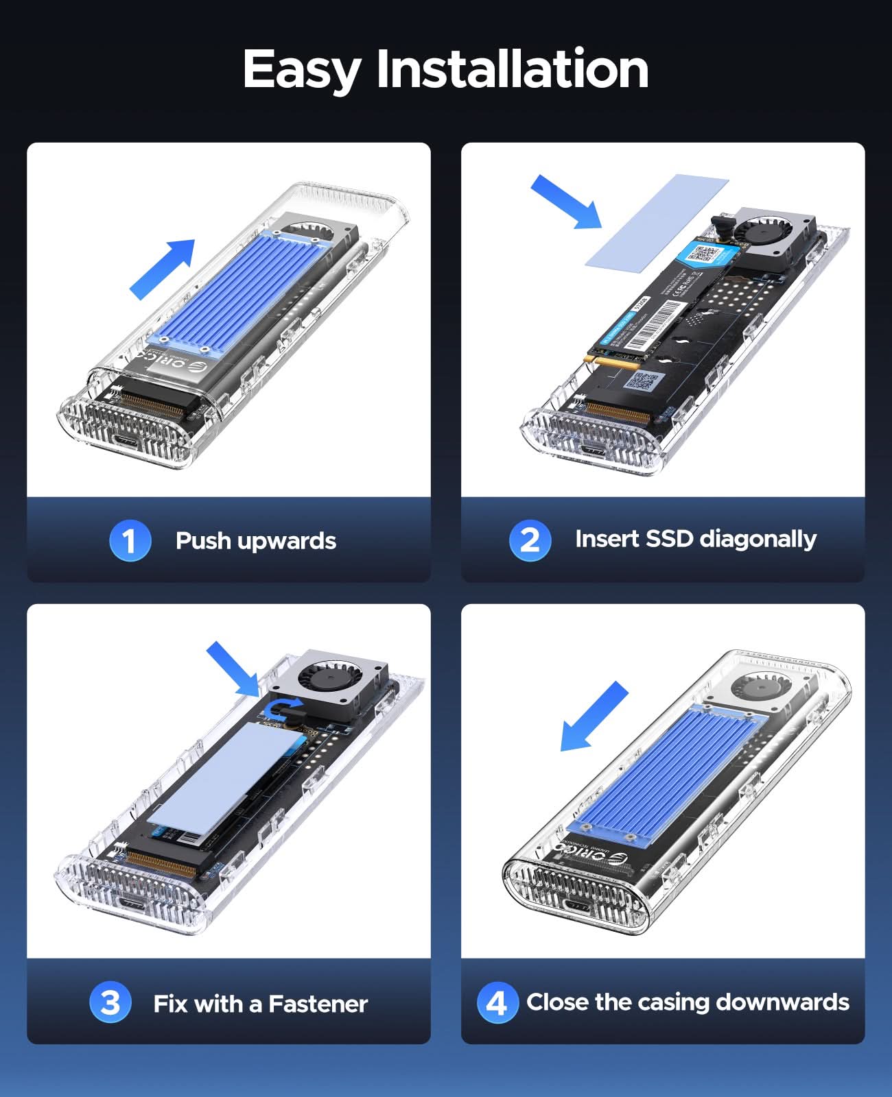 ORICO TCM2-U4 Transparent USB4 40Gbps M.2 NVMe SSD  Enclosure With Cooling Fan - Orico