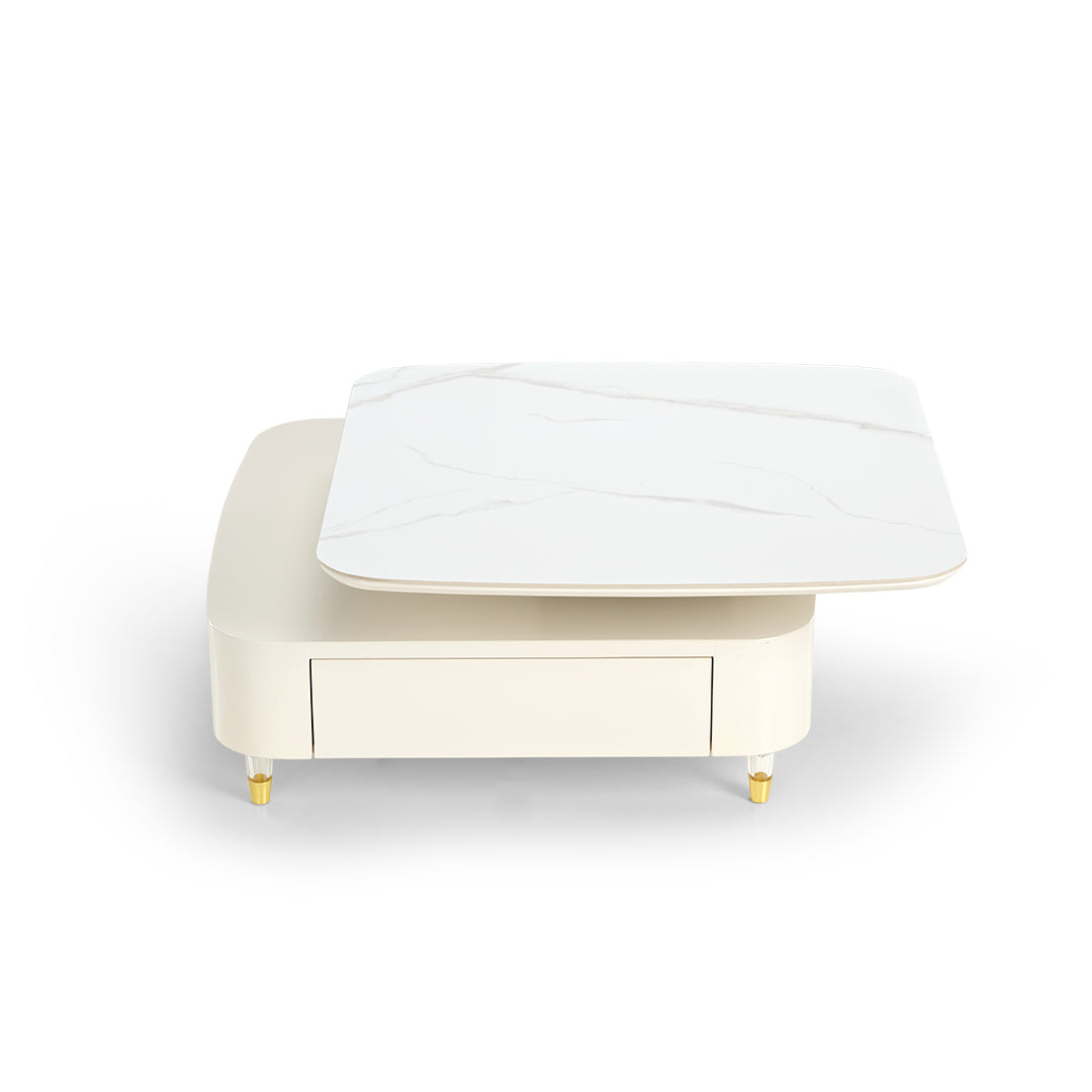 Eureka 35" CT02 Creamy White Rotating Coffee Table With Drawers