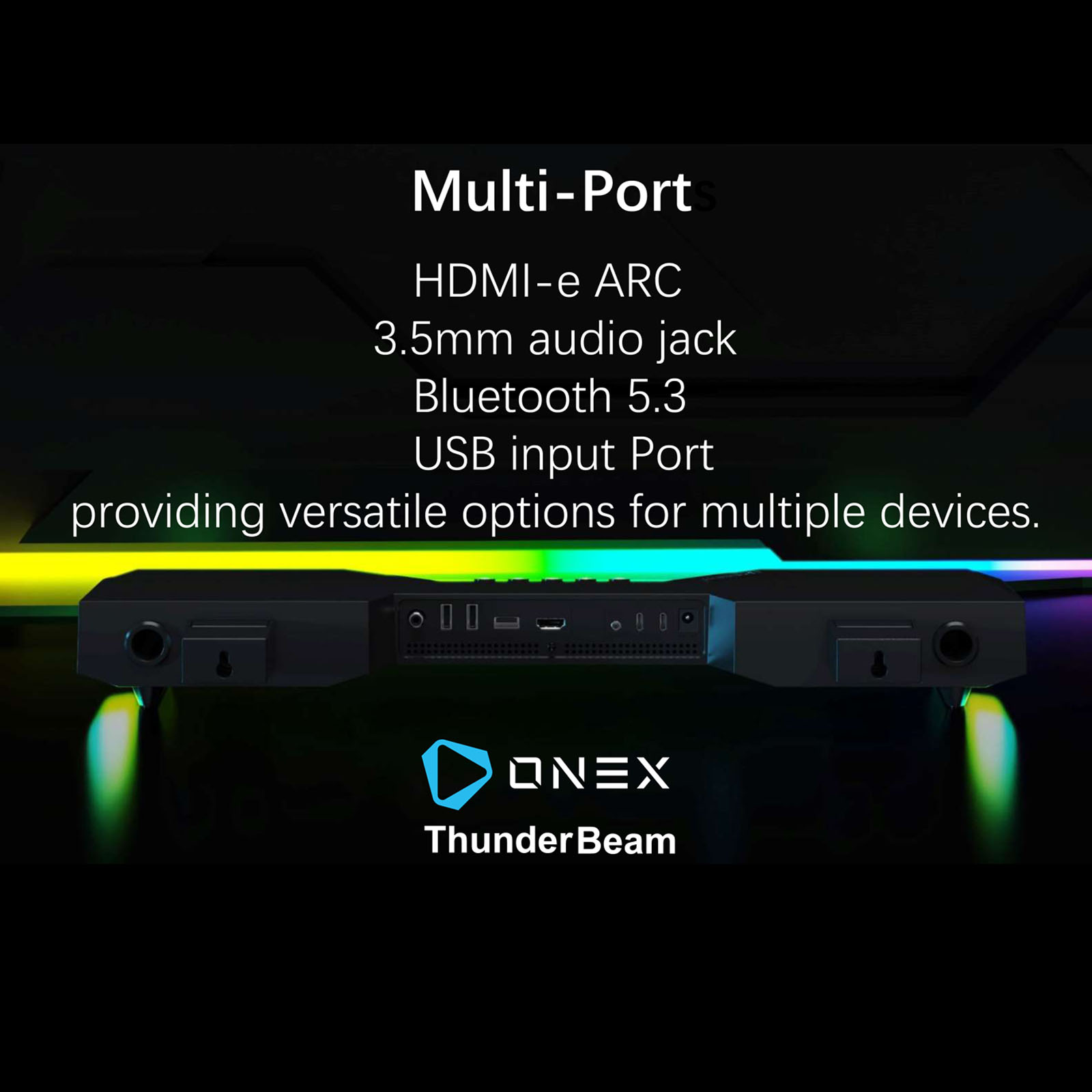 ONEX ThunderBeam Speaker 2.1 RGB Gaming Soundbar w/ Smart Light Bars & Subwoofer
