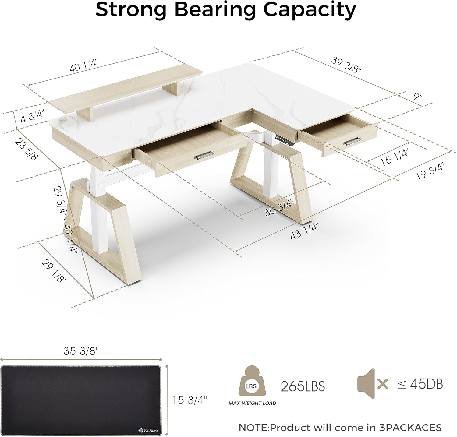 Eureka Ark Pro TX60R L Shaped Standing Desk w/ Sintered Stone *1PCS/3CTNS