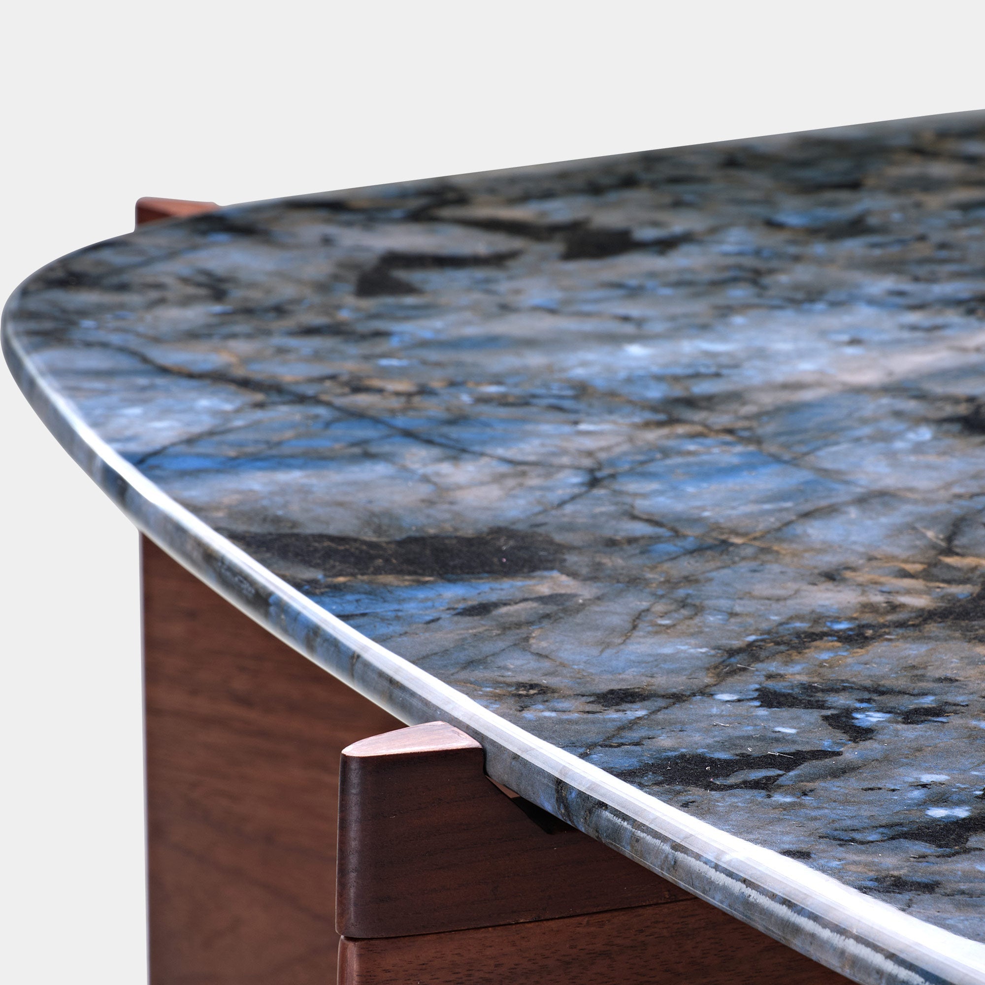 Eureka 41" CT04 Walnut & Blue Jade Marble Irregular Coffee Table with Side Table Set