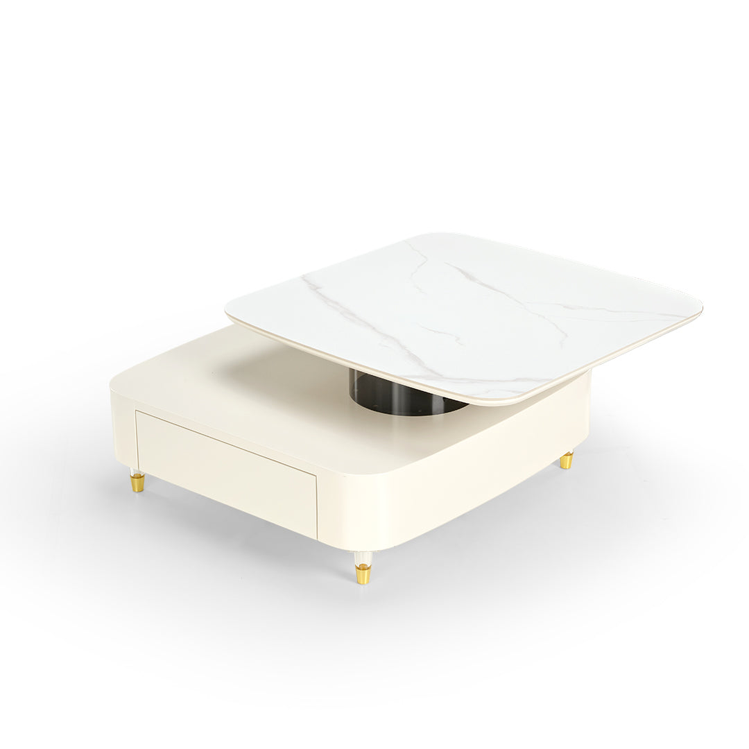 Eureka 35" CT02 Creamy White Rotating Coffee Table With Drawers
