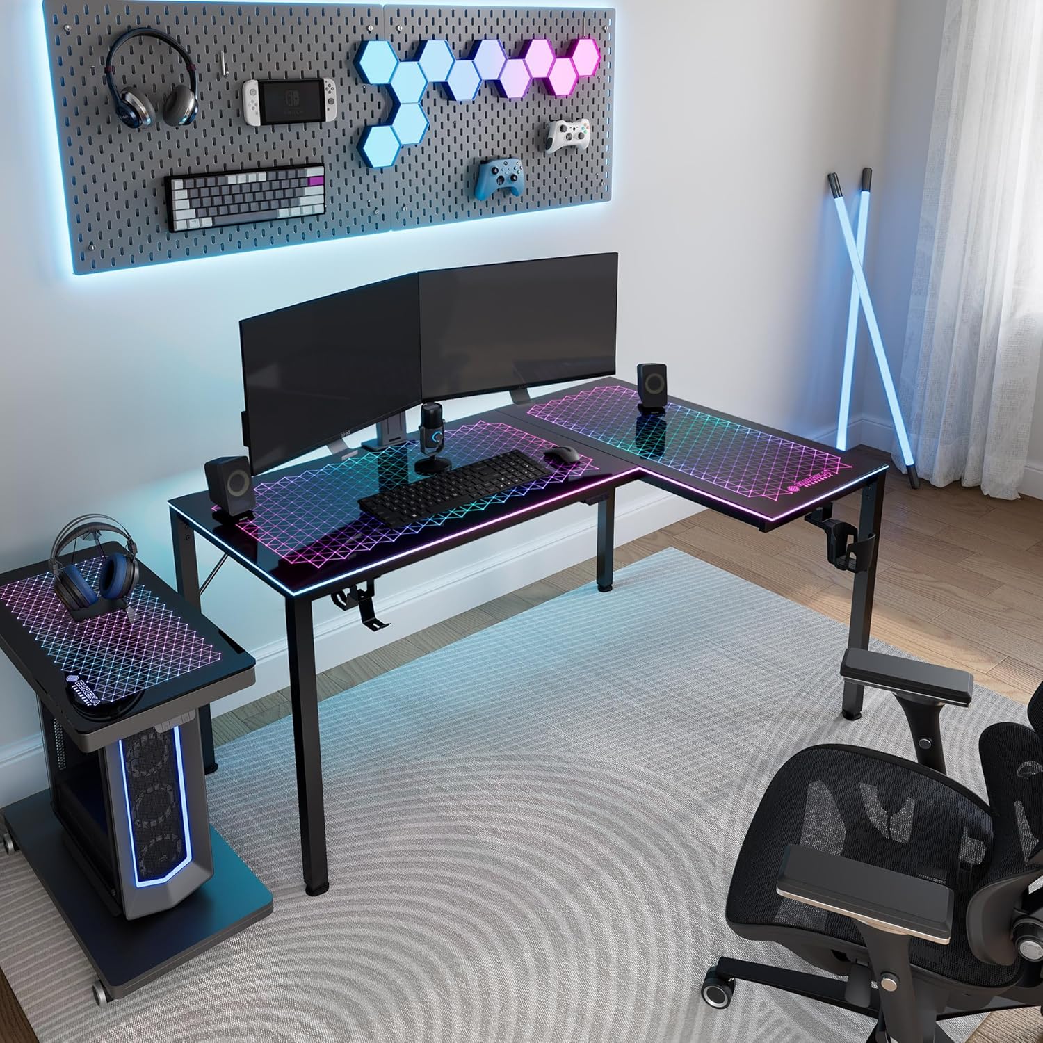 Eureka GTG L Shaped Glass LED Gaming Desk