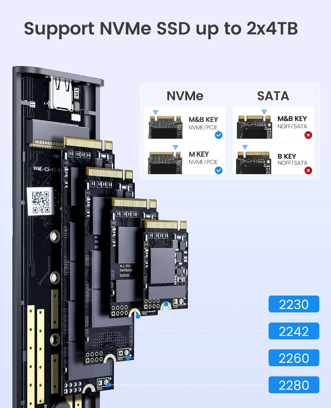 ORICO Aluminum Dual-bay M.2 NVMe + NVMe Enclosure - Orico
