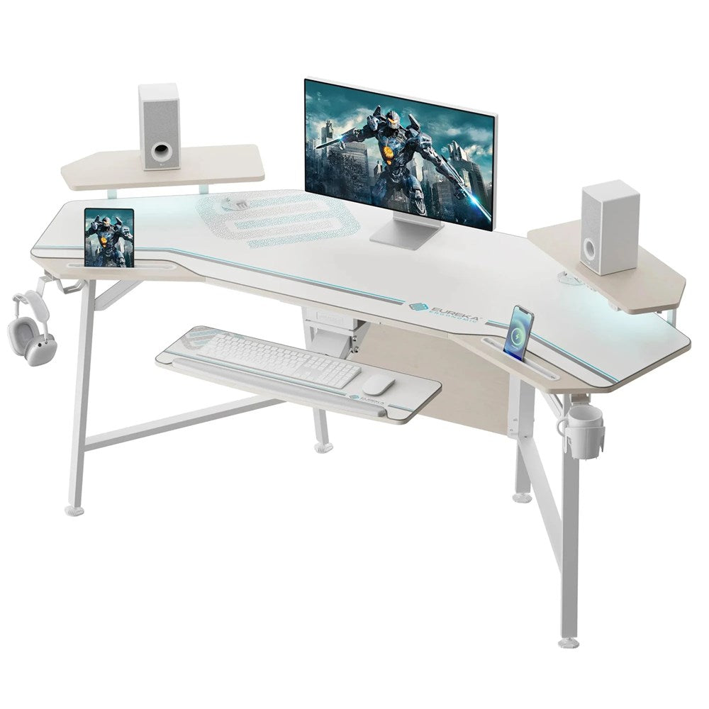 Eureka Aero E70MW 70" Wing Shaped Studio Desk with Keyboard Tray