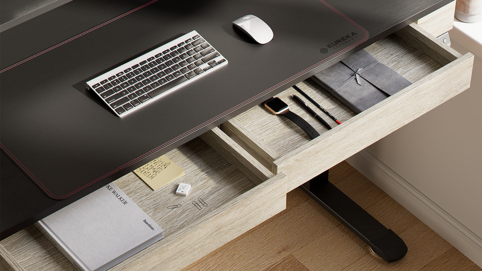 Eureka I55 Two-Drawer Electric Standing Desk - Rustic Grey *1PC/2CTNS