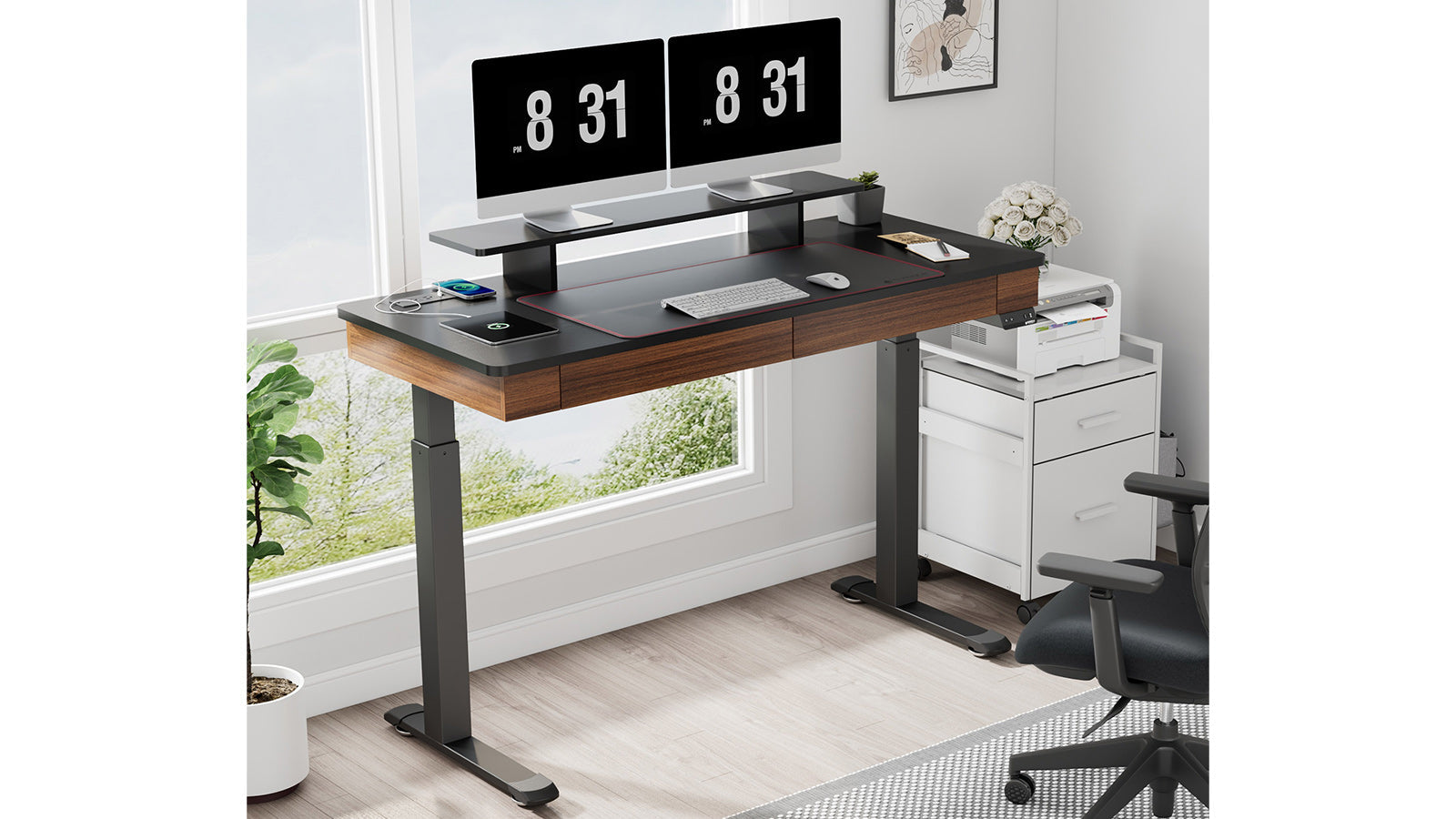 Eureka I55 Two-Drawer Electric Standing Desk - Walnut *1PC/2CTNS