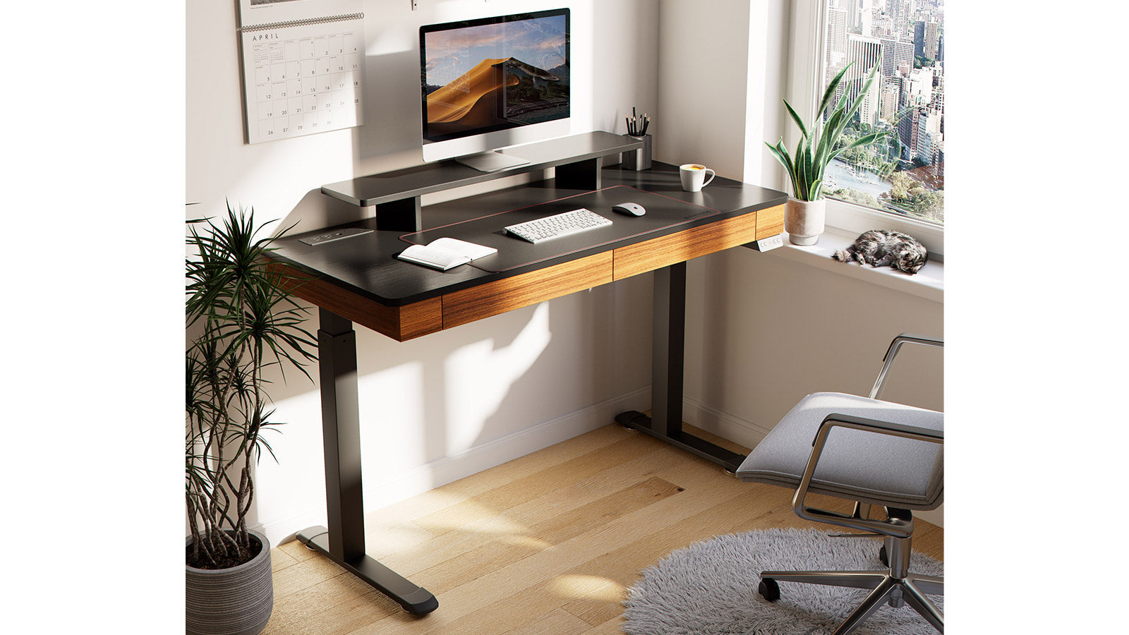 Eureka I55 Two-Drawer Electric Standing Desk - Walnut *1PC/2CTNS