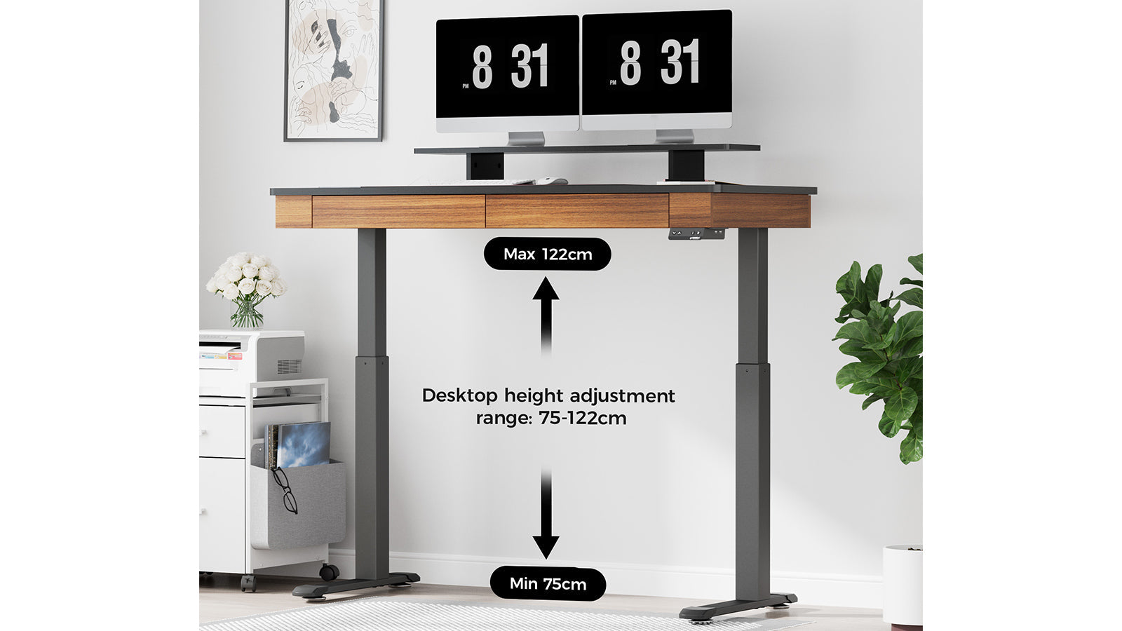 Eureka I55 Two-Drawer Electric Standing Desk - Walnut *1PC/2CTNS