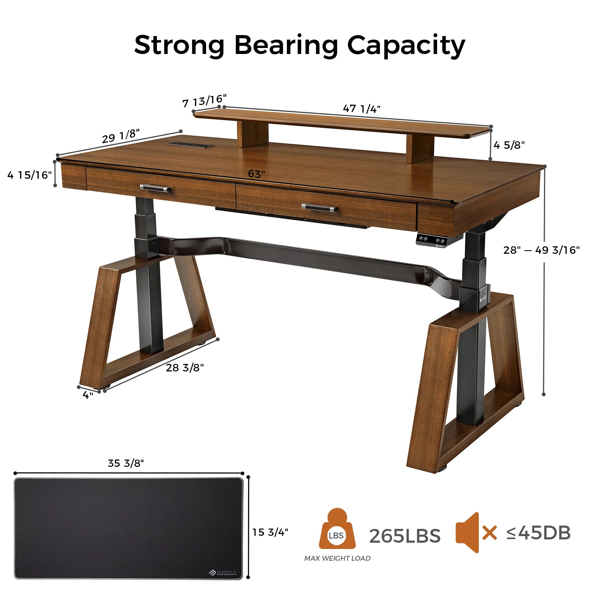 Eureka Aek Exceutive TX63 Trapezoid-Leg Two-Drawer Electric Standing Desk - Walnut *1PC/2CTNS