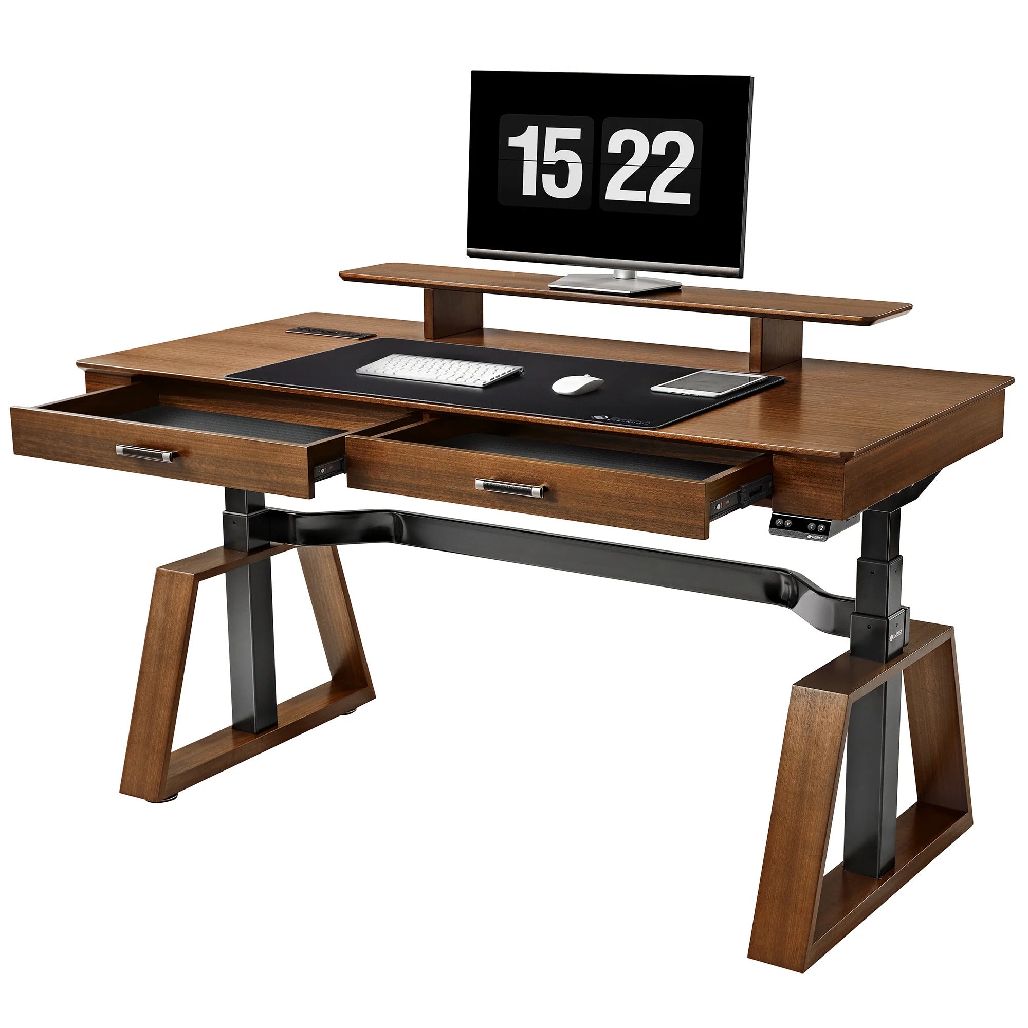 Eureka Aek Exceutive TX63 Trapezoid-Leg Two-Drawer Electric Standing Desk - Walnut *1PC/2CTNS