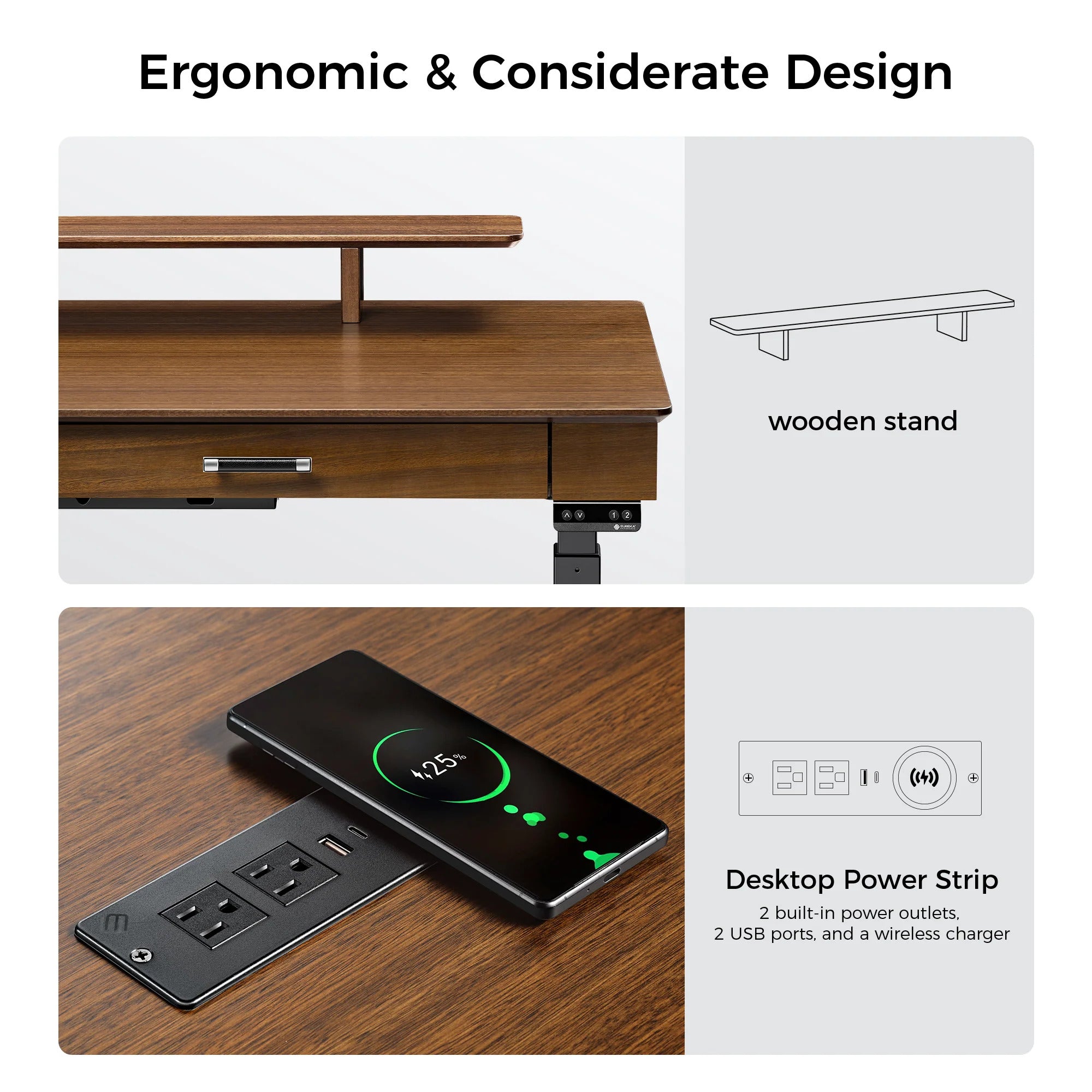 Eureka Aek Exceutive TX63 Trapezoid-Leg Two-Drawer Electric Standing Desk - Walnut *1PC/2CTNS