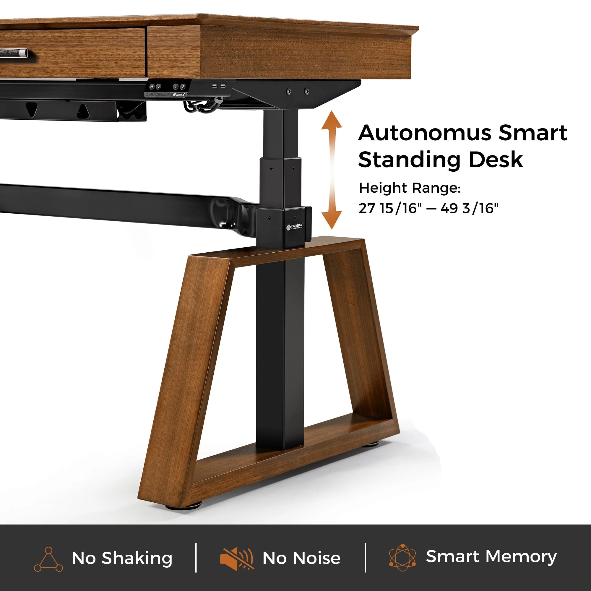 Eureka Aek Exceutive TX63 Trapezoid-Leg Two-Drawer Electric Standing Desk - Walnut *1PC/2CTNS