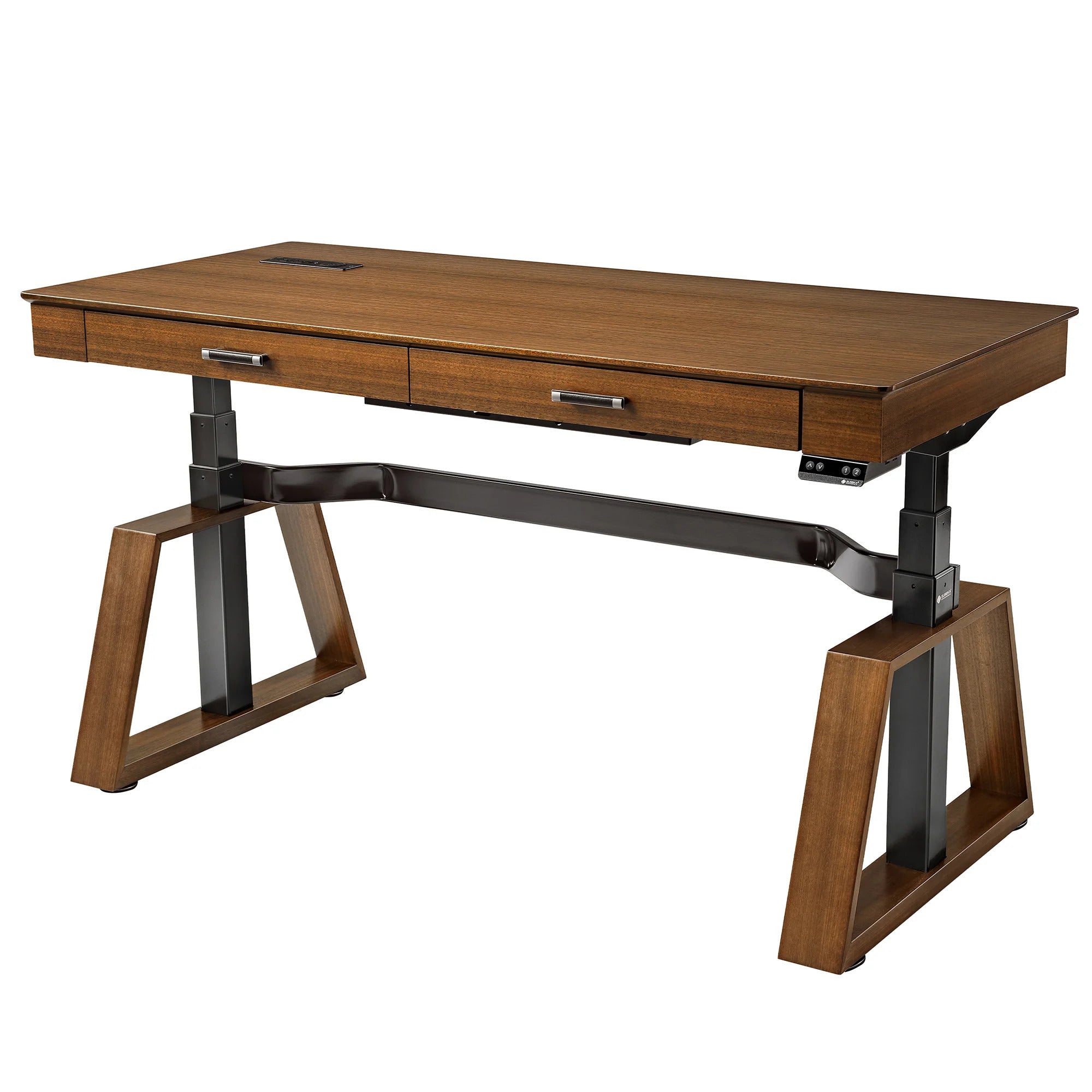 Eureka Aek Exceutive TX63 Trapezoid-Leg Two-Drawer Electric Standing Desk - Walnut *1PC/2CTNS