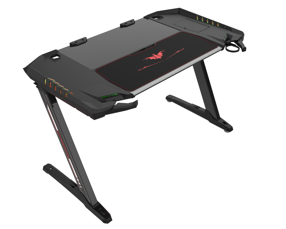 Eureka Ergonomic Z2 PC Gaming Desk with RGB Lights, 128cm(W), Retractable Cup Holder & Headset Hook