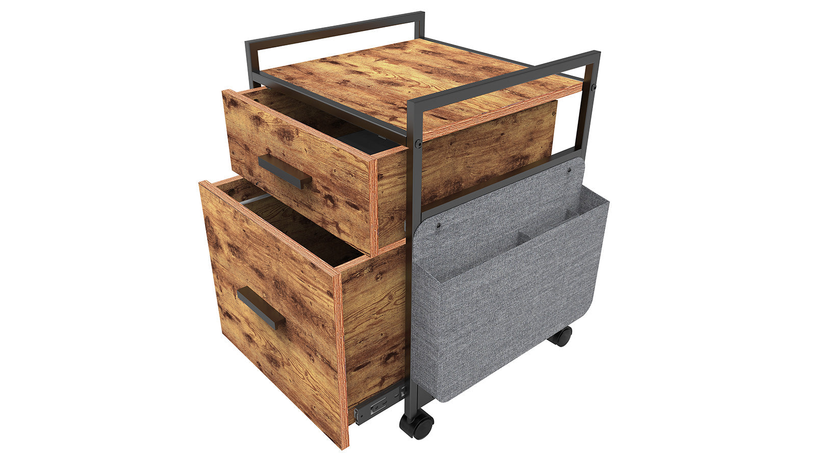 Eureka Rolling File Cabinet with Drawers - Rustic Brown