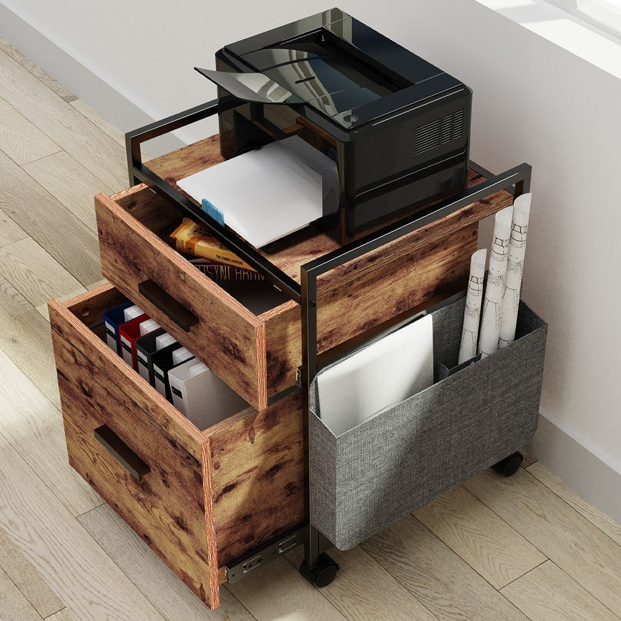 Eureka Rolling File Cabinet with Drawers - Rustic Brown