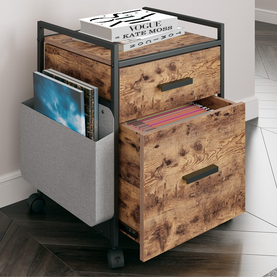 Eureka Rolling File Cabinet with Drawers - Rustic Brown