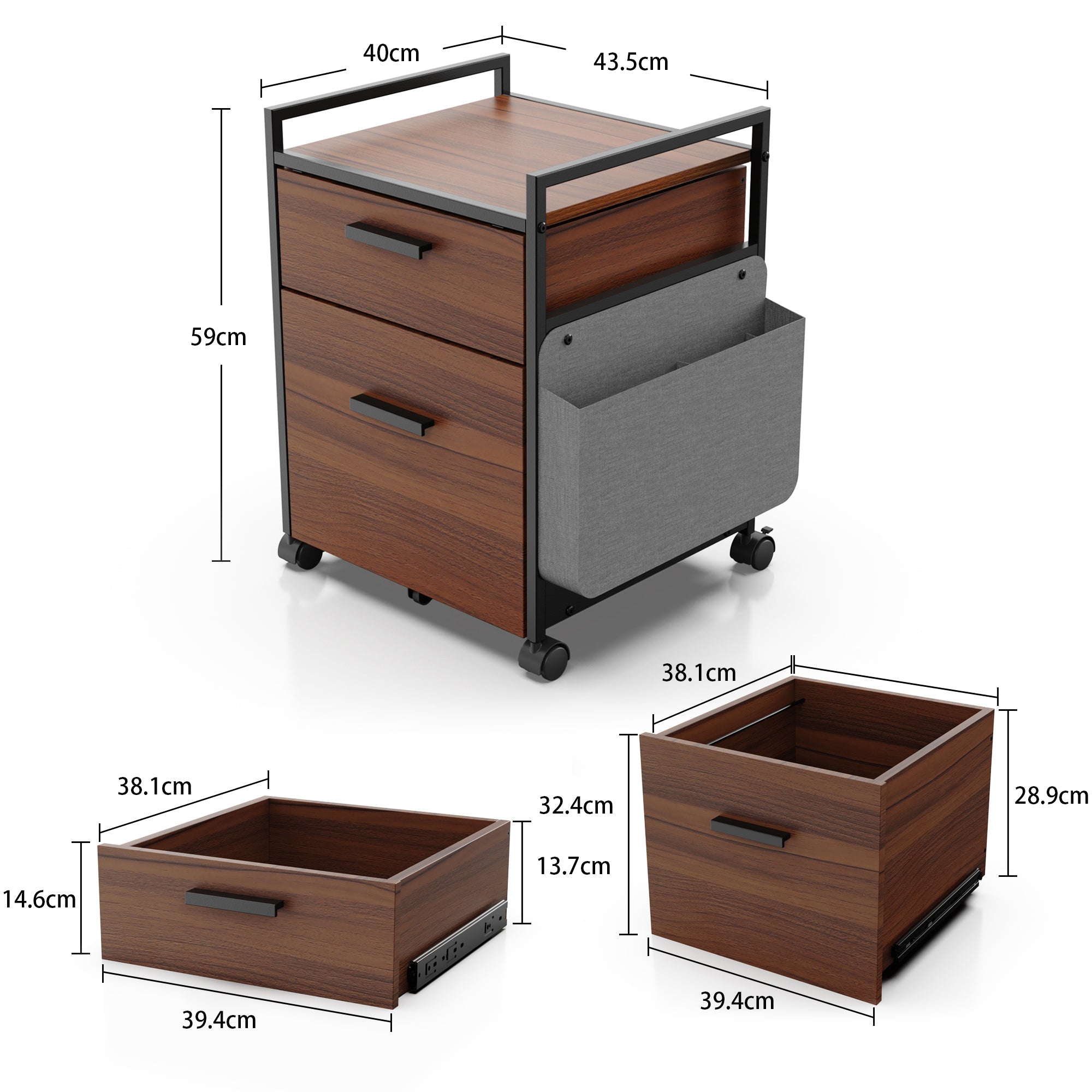 Eureka Rolling File Cabinet with Drawers - Walnut