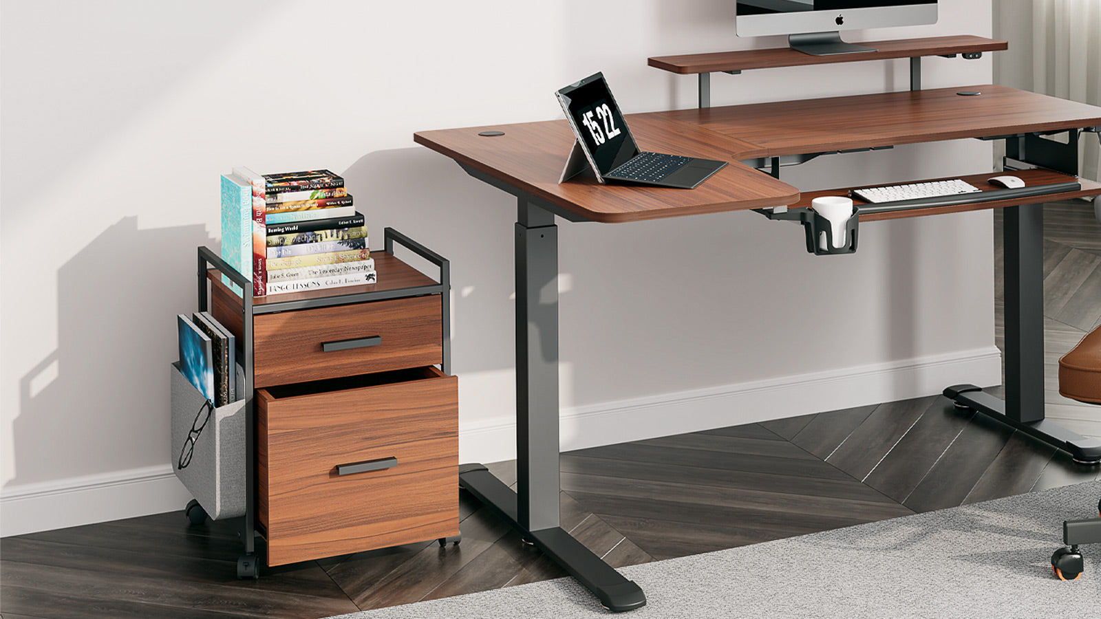 Eureka Rolling File Cabinet with Drawers - Walnut