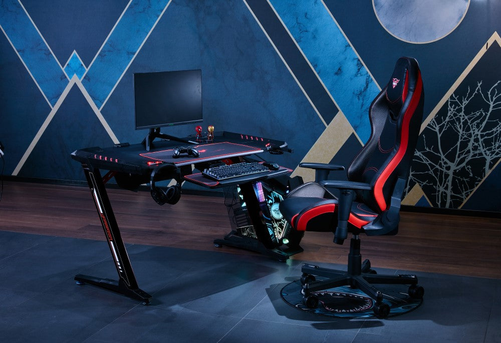 Eureka Ergonomic Z2 PC Gaming Desk with RGB Lights, 128cm(W), Retractable Cup Holder & Headset Hook