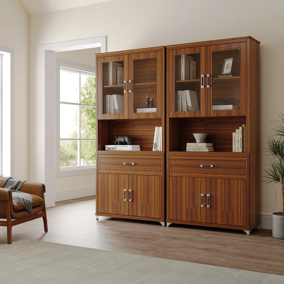 Eureka 72'' Storage Bookcase with Doors and Shelves - Walnut