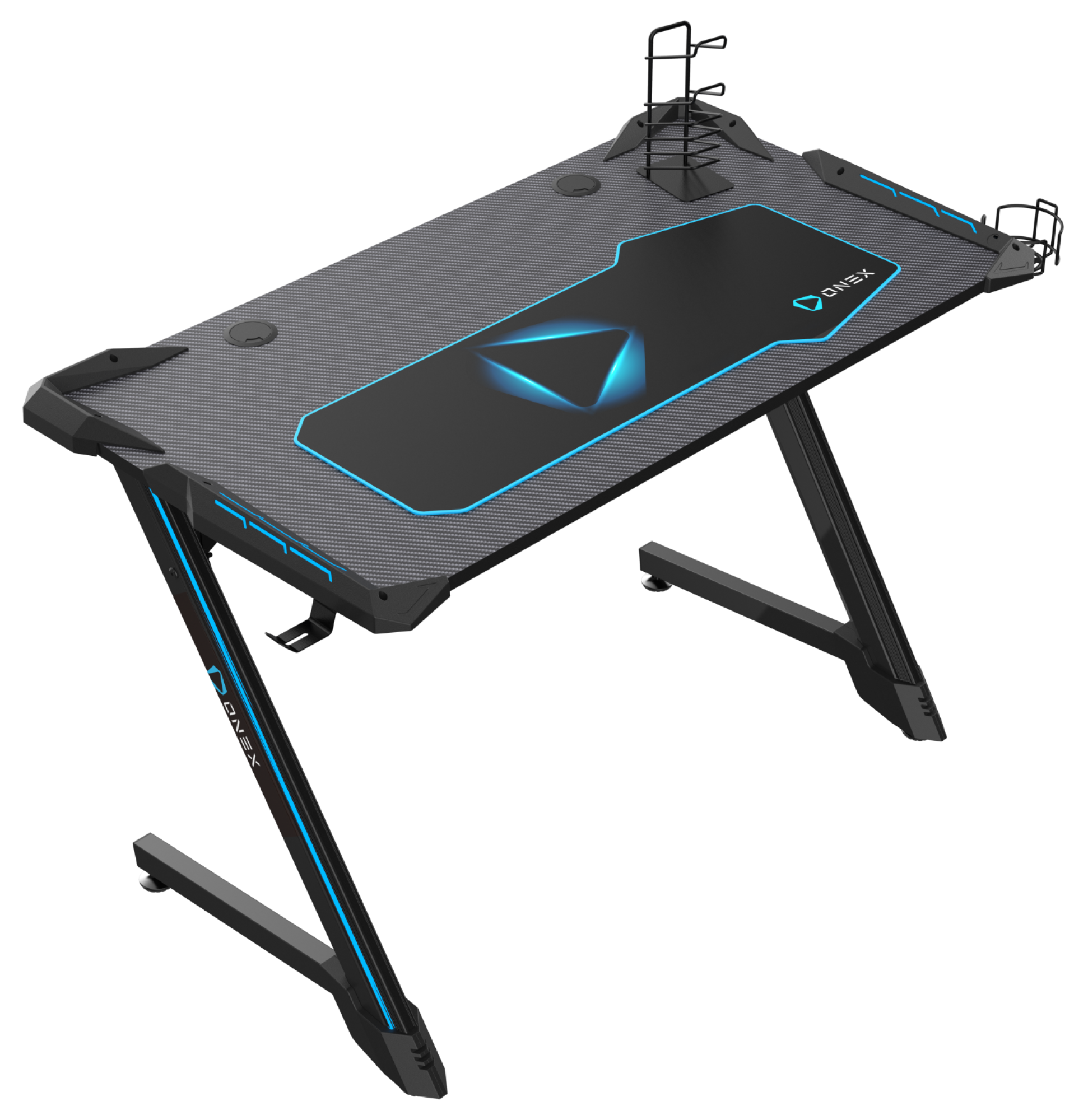 ONEX GD1200Z-RGB Z Shaped Home Office PC Gaming Desks Table with RGB LED Lights with Cup Holder Headset Hook & Mouse Pad