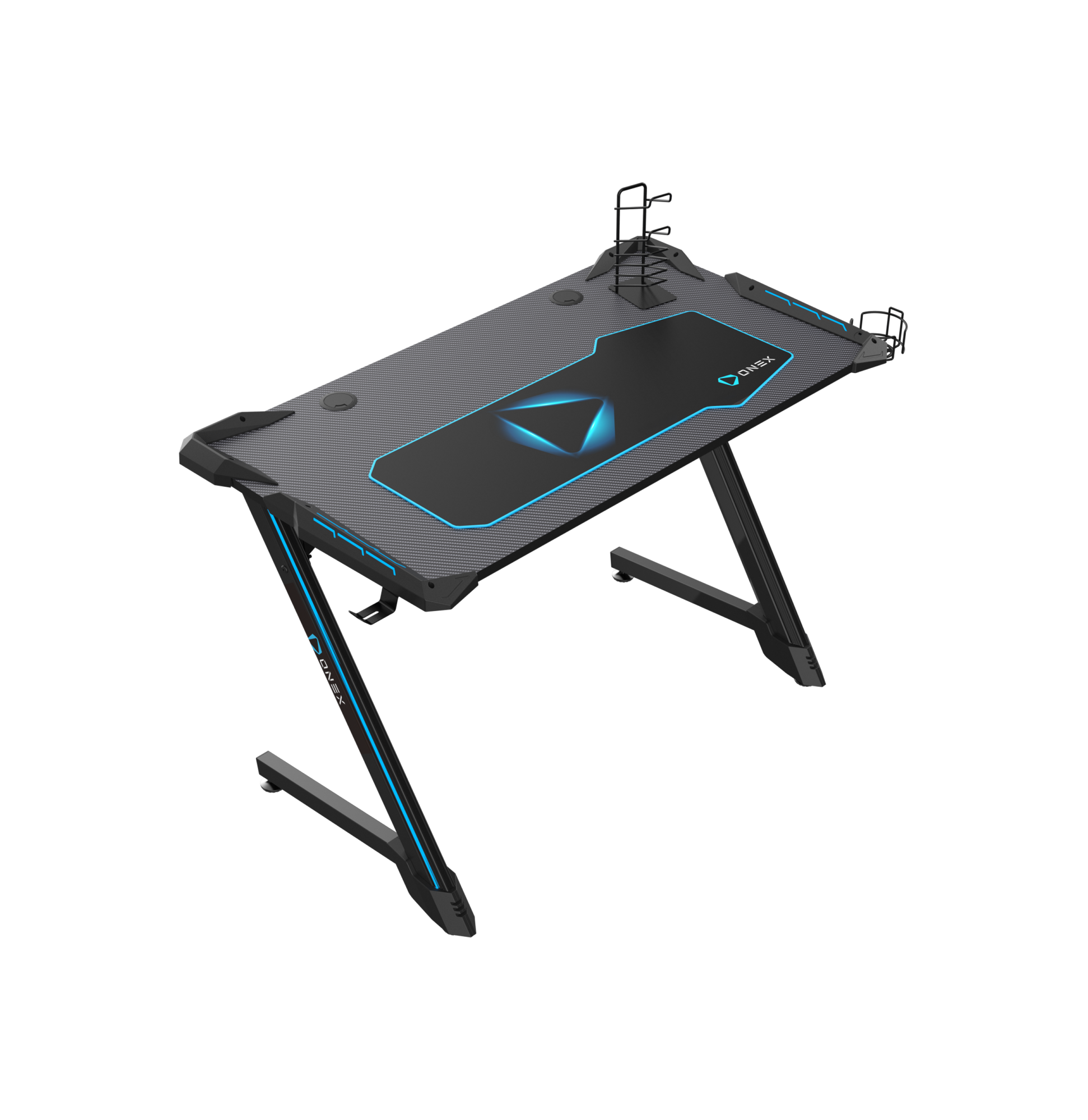 ONEX GD1200Z-RGB Z Shaped Home Office PC Gaming Desks Table with RGB LED Lights with Cup Holder Headset Hook & Mouse Pad