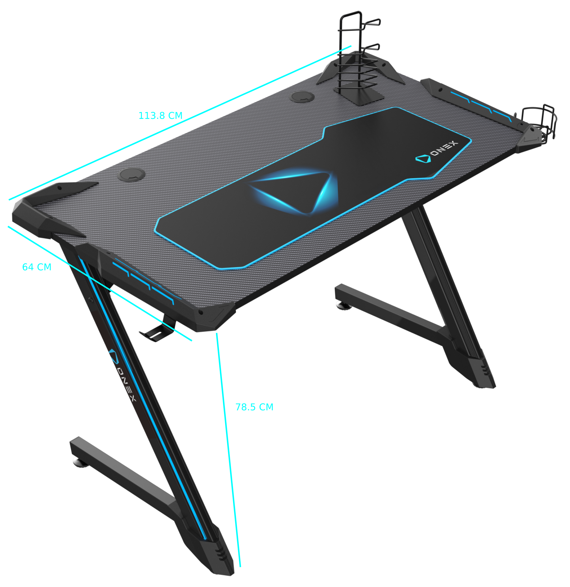ONEX GD1200Z-RGB Z Shaped Home Office PC Gaming Desks Table with RGB LED Lights with Cup Holder Headset Hook & Mouse Pad