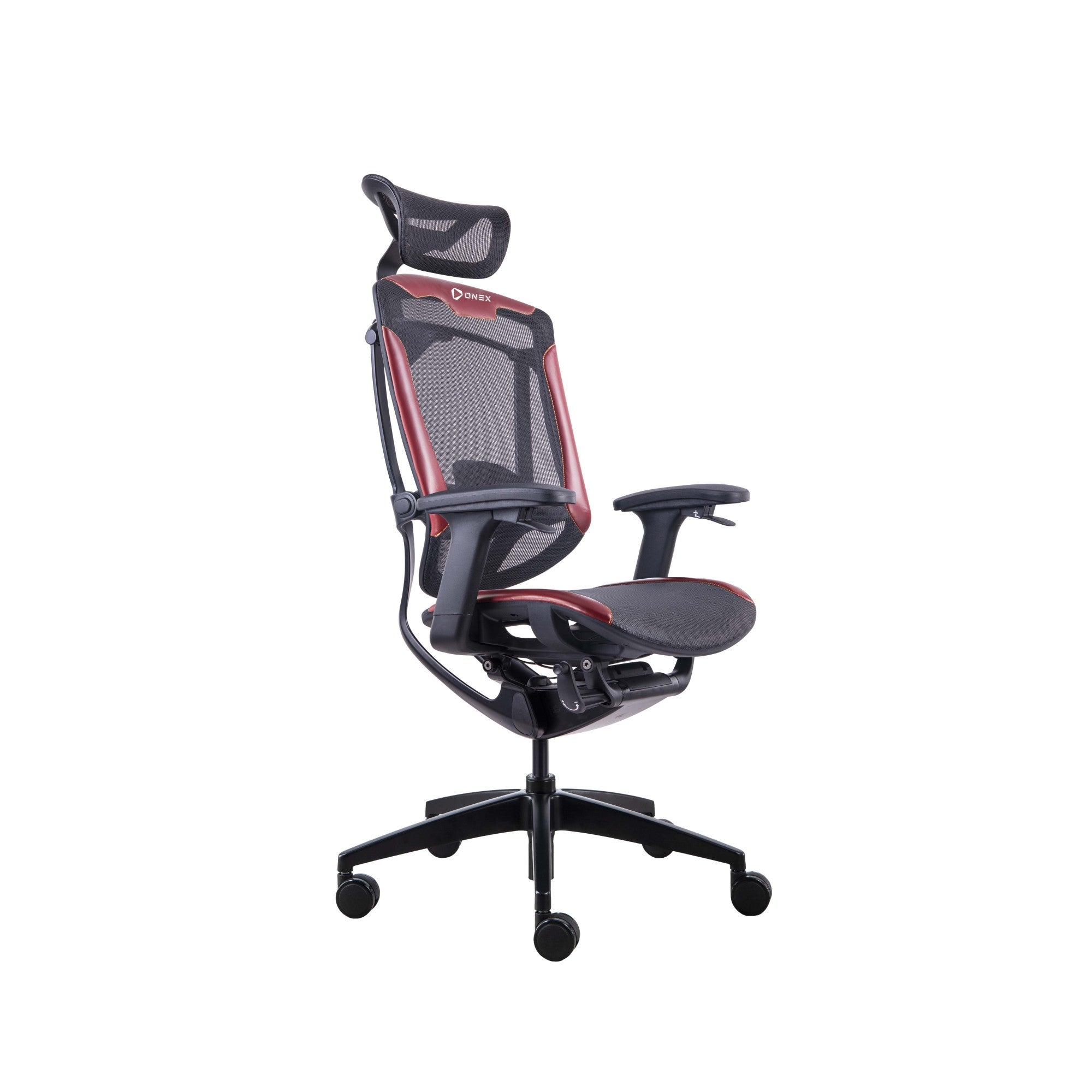 ONEX GT07-35 Black/Red Marrit Ergonomic Office Chair, w/Angle Automatic Adapt System; Paddle Shift Wire Control Armrest System; 65mm Black PU Caste