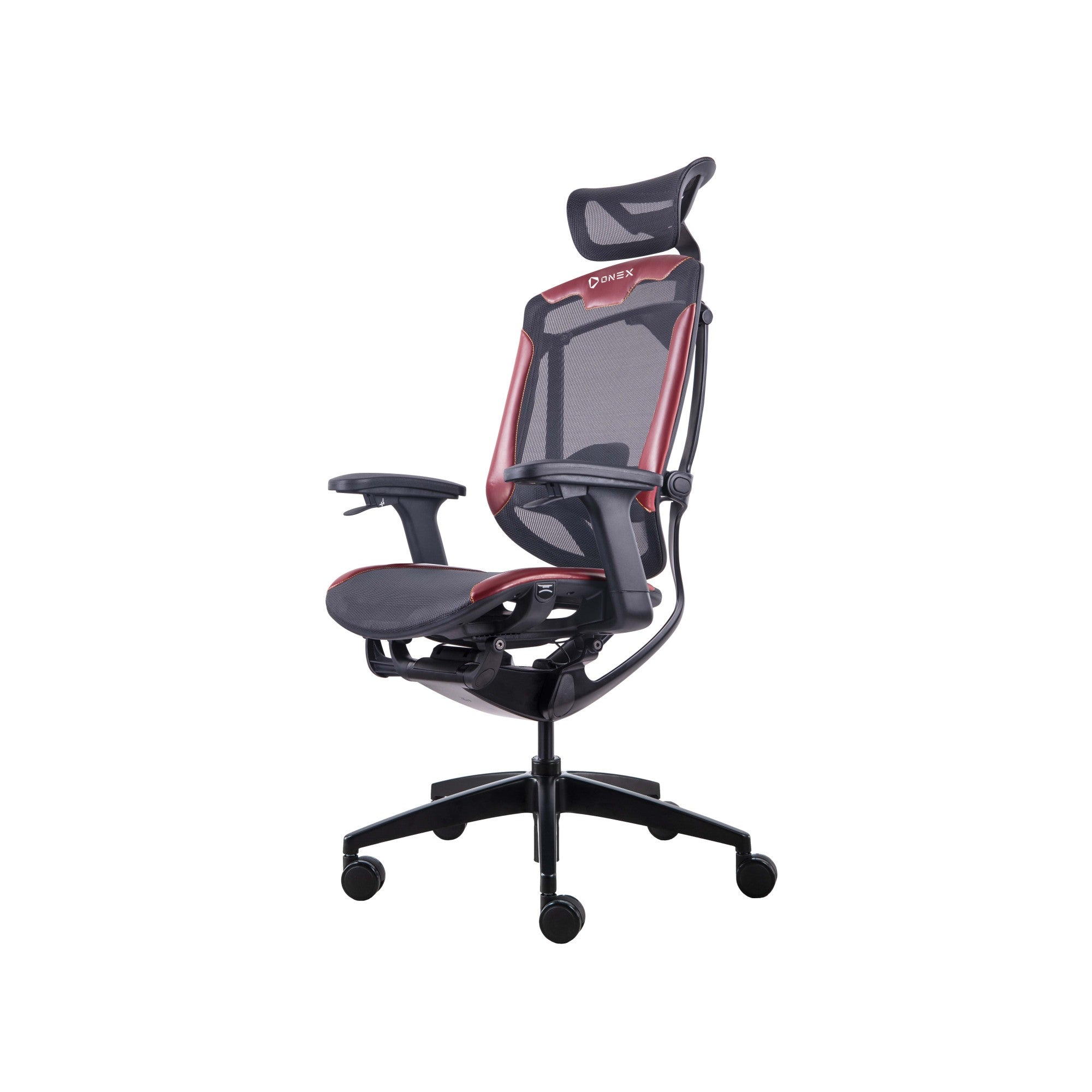 ONEX GT07-35 Black/Red Marrit Ergonomic Office Chair, w/Angle Automatic Adapt System; Paddle Shift Wire Control Armrest System; 65mm Black PU Caste