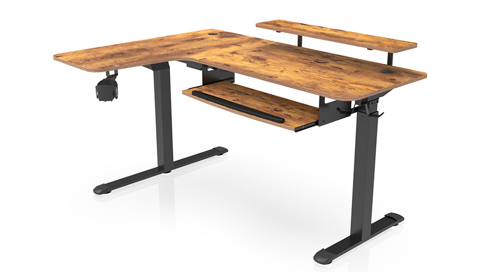 Eureka 60" L Shaped Electric Standing Rustic Brown Desk - Left Side /1155 x 1100 x 873